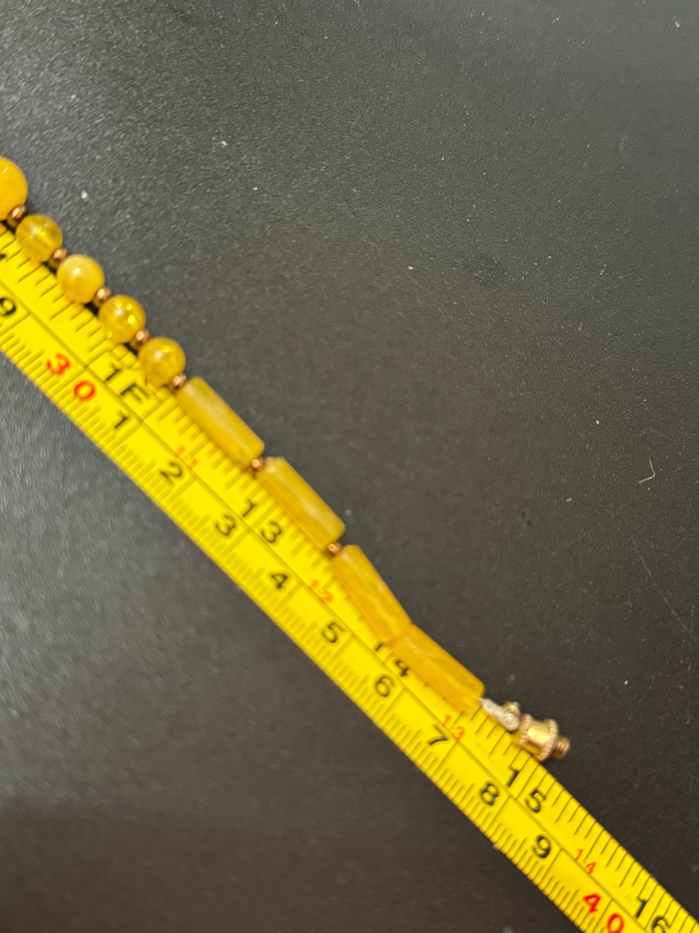 Vintage short yellow gold tone plastic beaded necklace petite 38cm