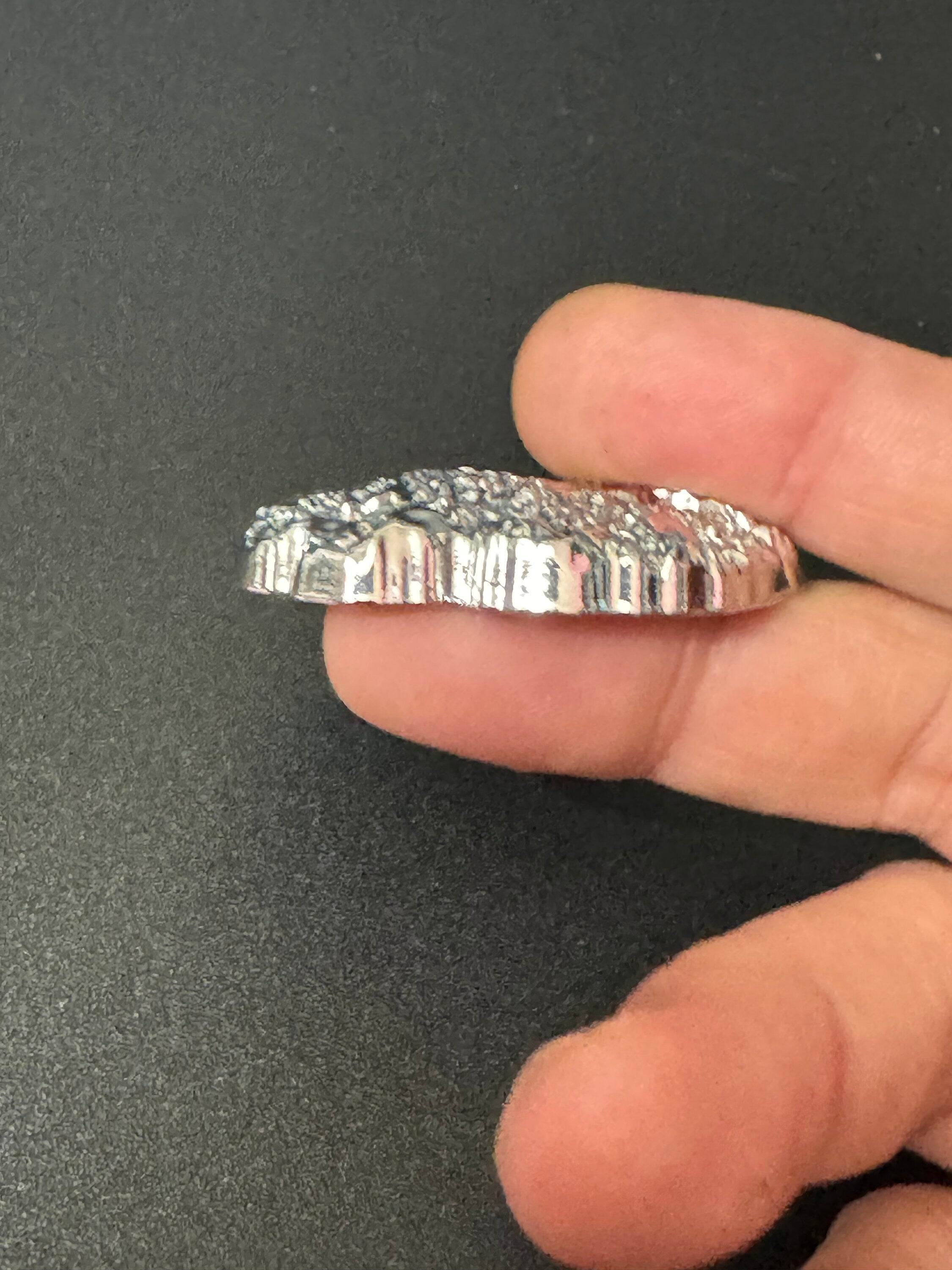 Huge 1 piece XL 45.5mm metal silver tone brutalist textured coat button metal shank