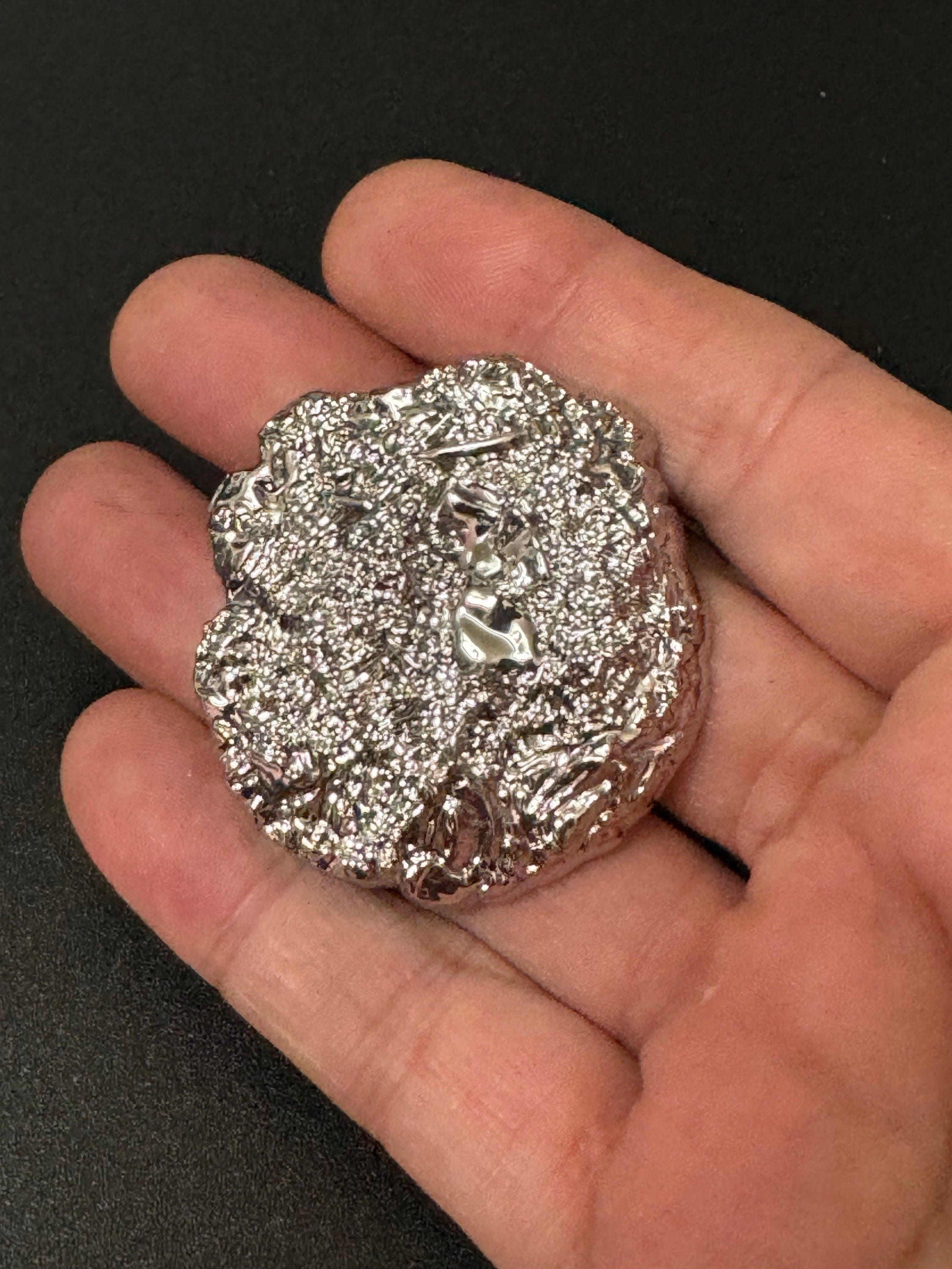 Huge 1 piece XL 45.5mm metal silver tone brutalist textured coat button metal shank