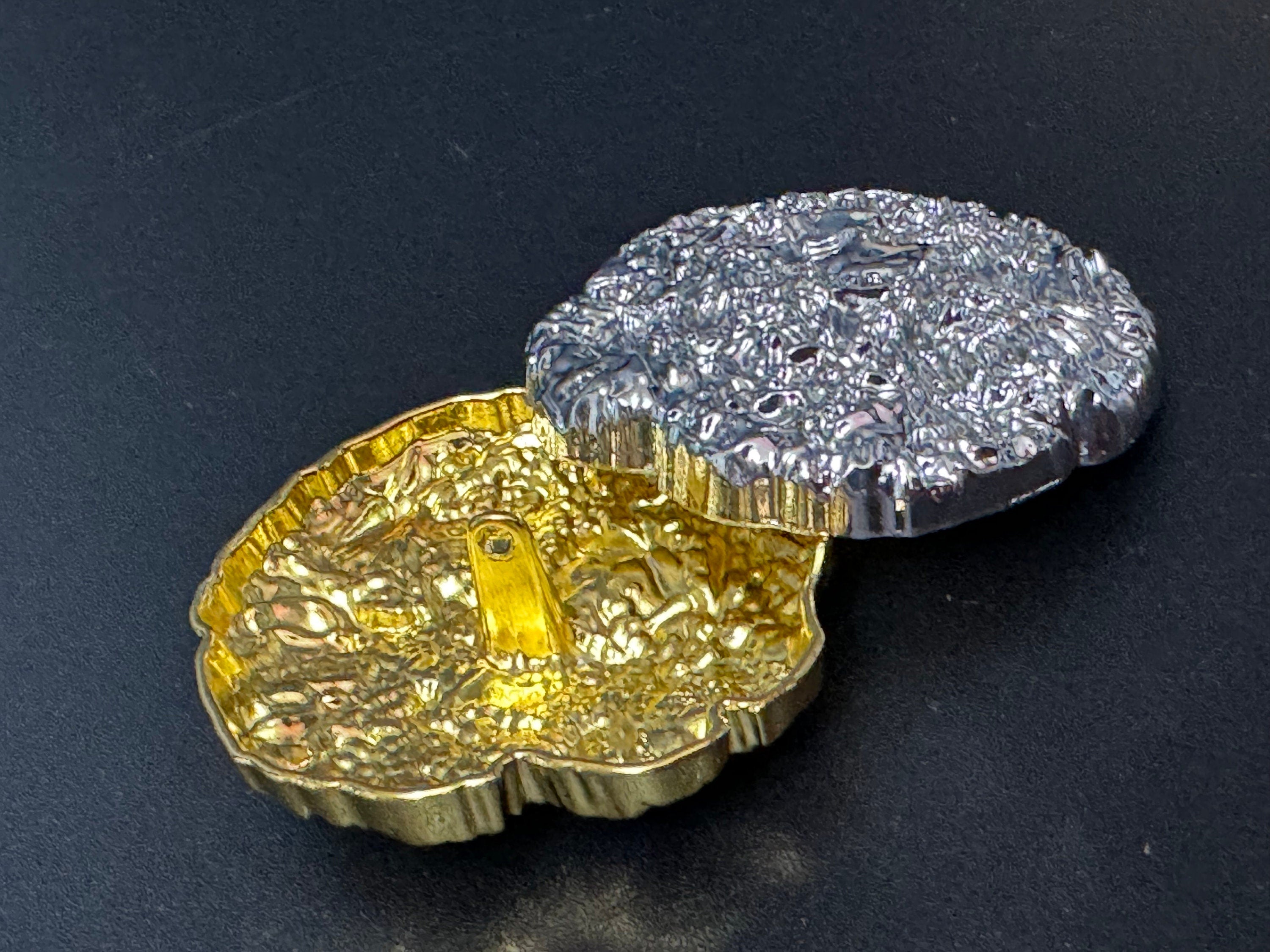 Huge 1 piece XL 45.5mm metal silver tone brutalist textured coat button metal shank