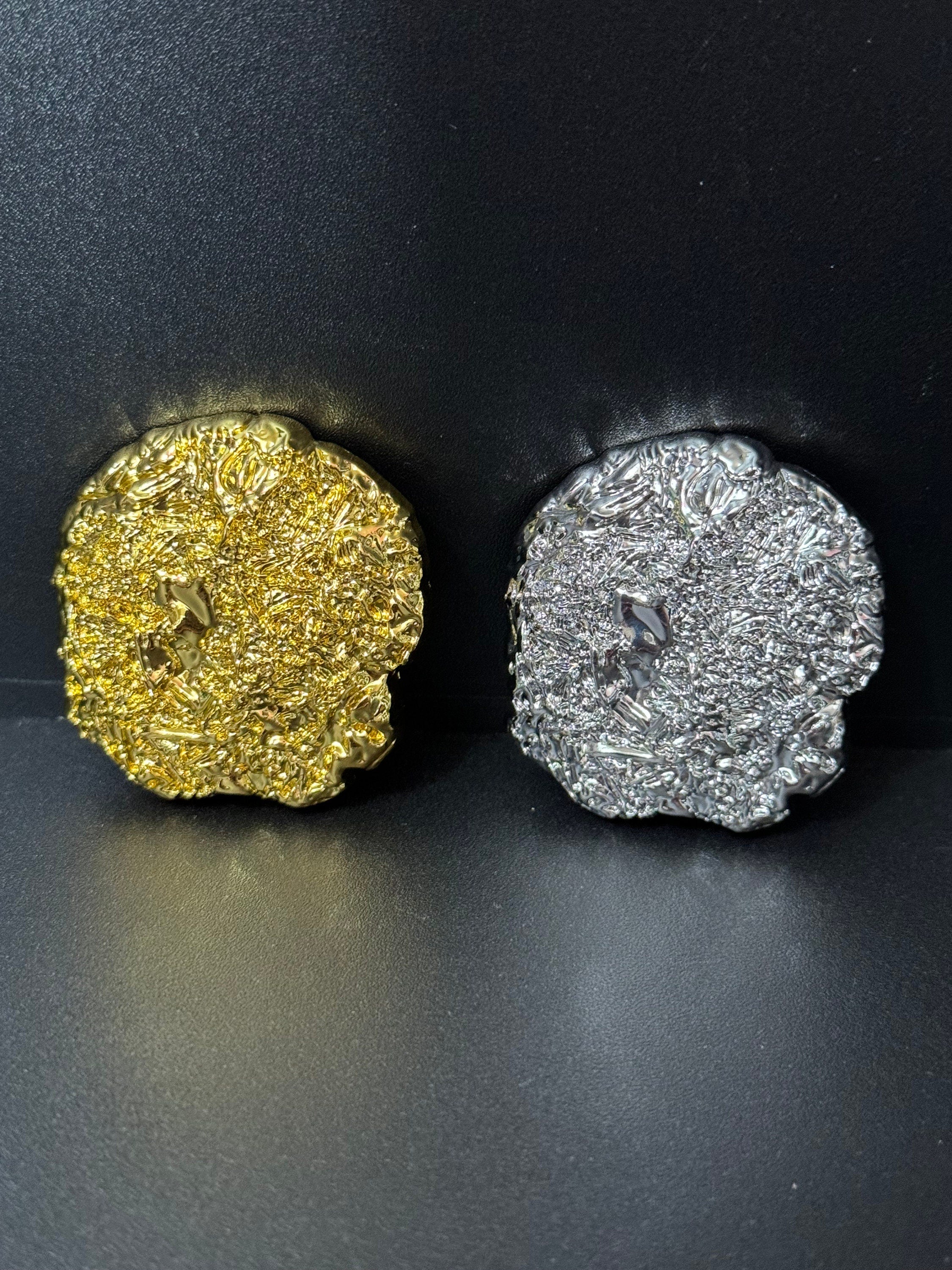 Huge 1 piece XL 45.5mm metal silver tone brutalist textured coat button metal shank