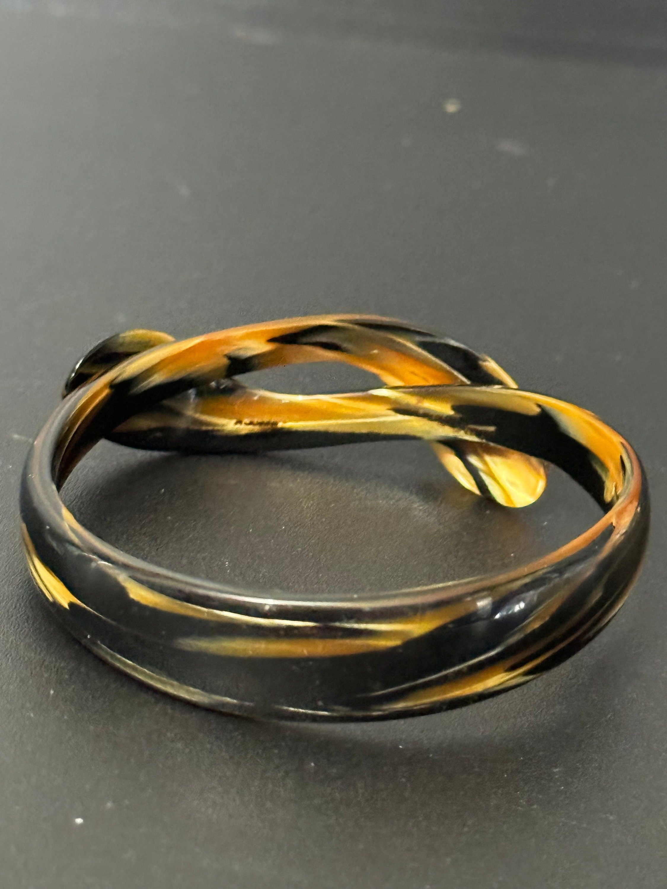 Vintage Art Deco Period beige brown Cream Early Plastic Celluloid SNAKE wrap bangle bracelet