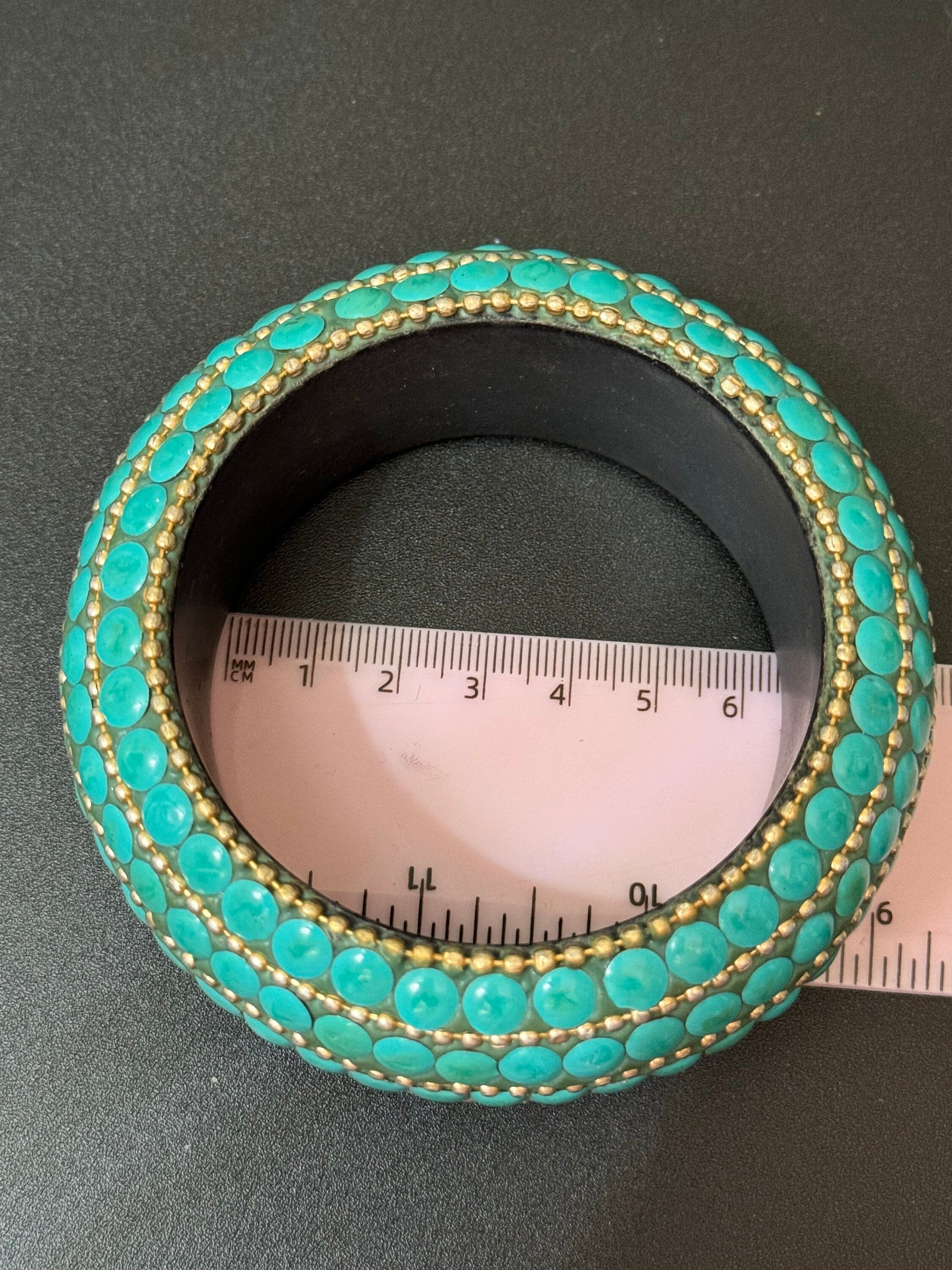 Vintage retro plain turquoise blue and silver metal acrylic plastic bangle bracelet 18mm