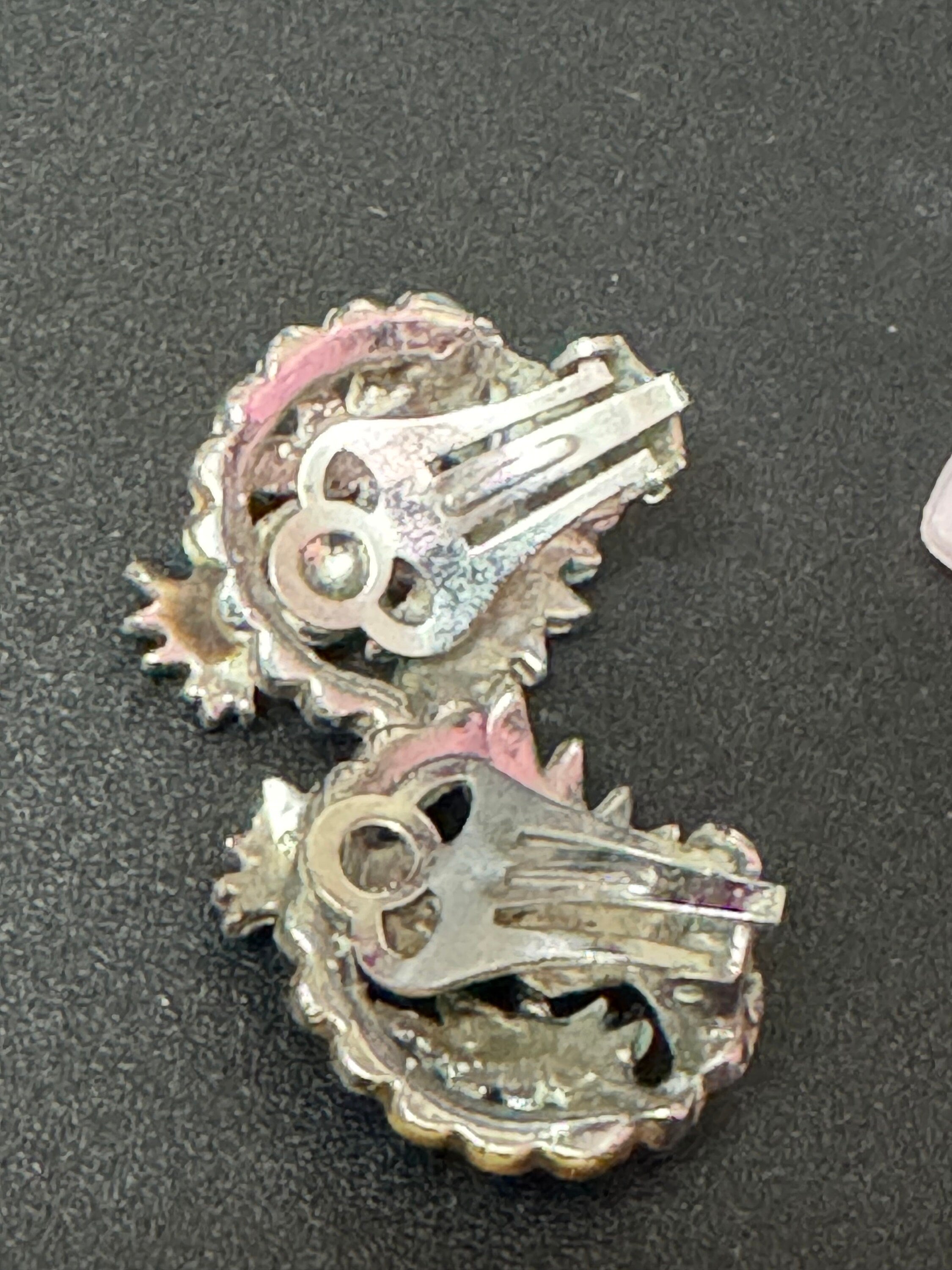 Vintage Marcasite silver tone SCOTTISH THISTLE floral Clip On Stud Earrings