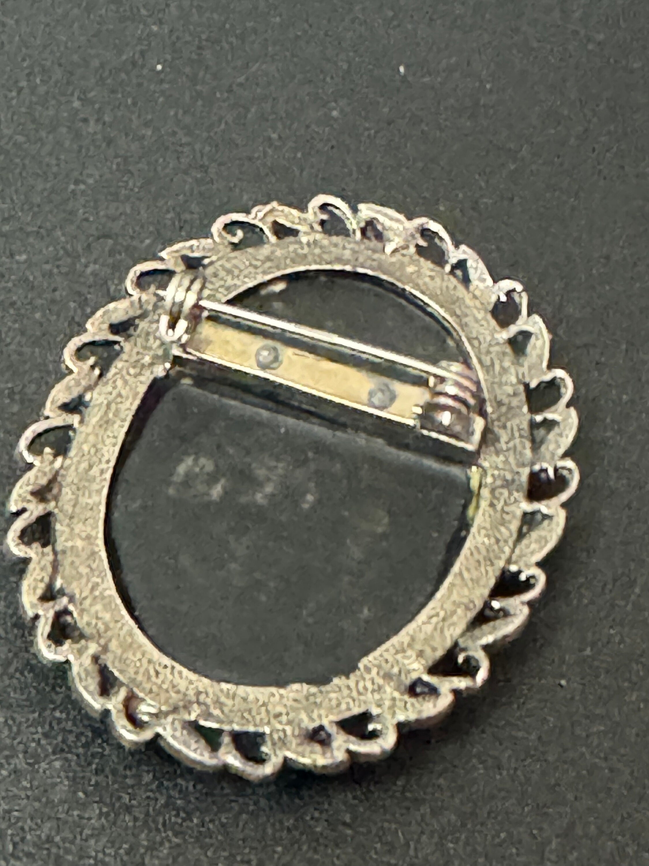 Vintage hand painted crocus floral brooch with detailed edge silver tone