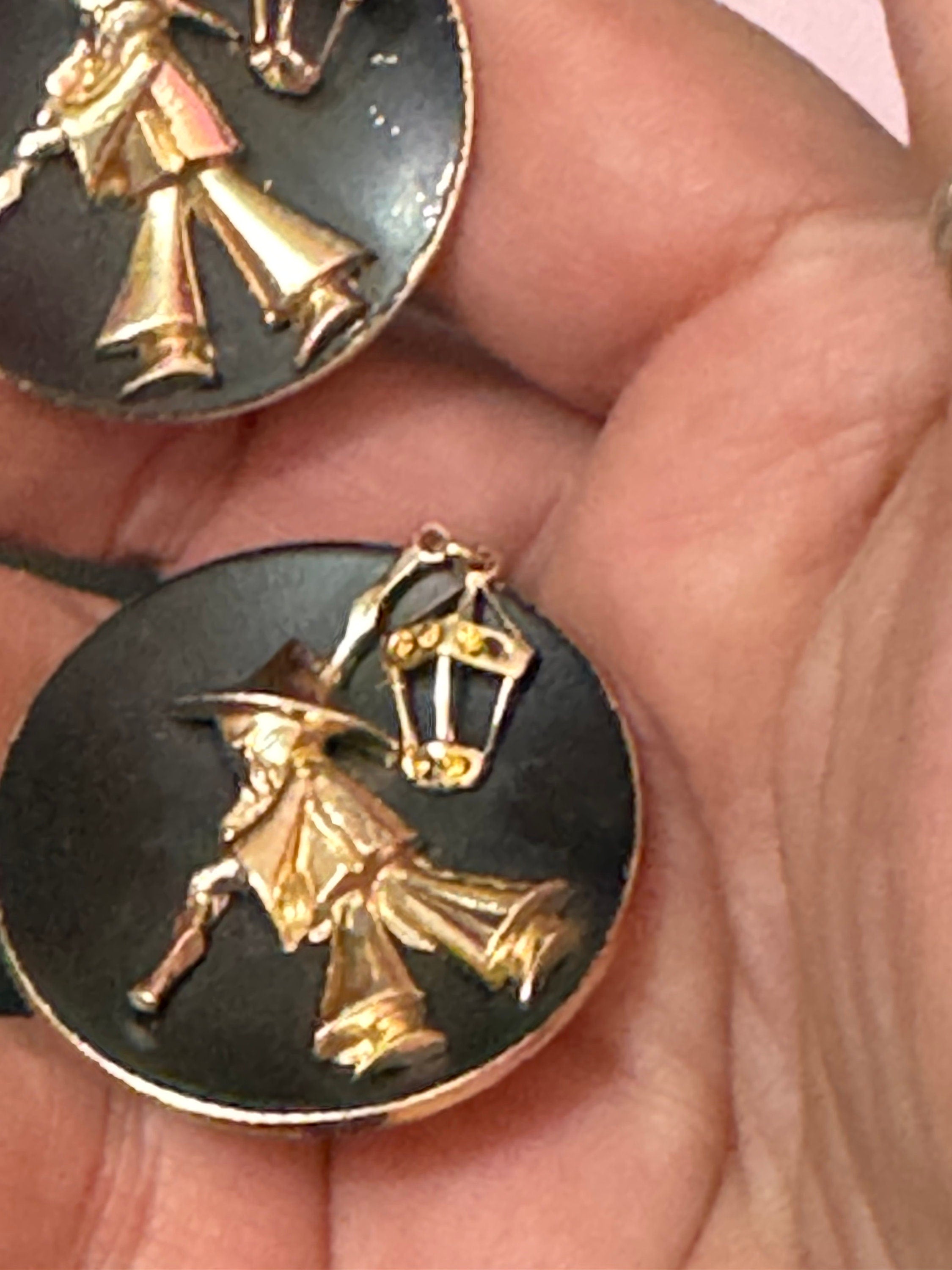 Vintage Chinese Man with Lantern Clip On Earrings: Black & Rose Gold