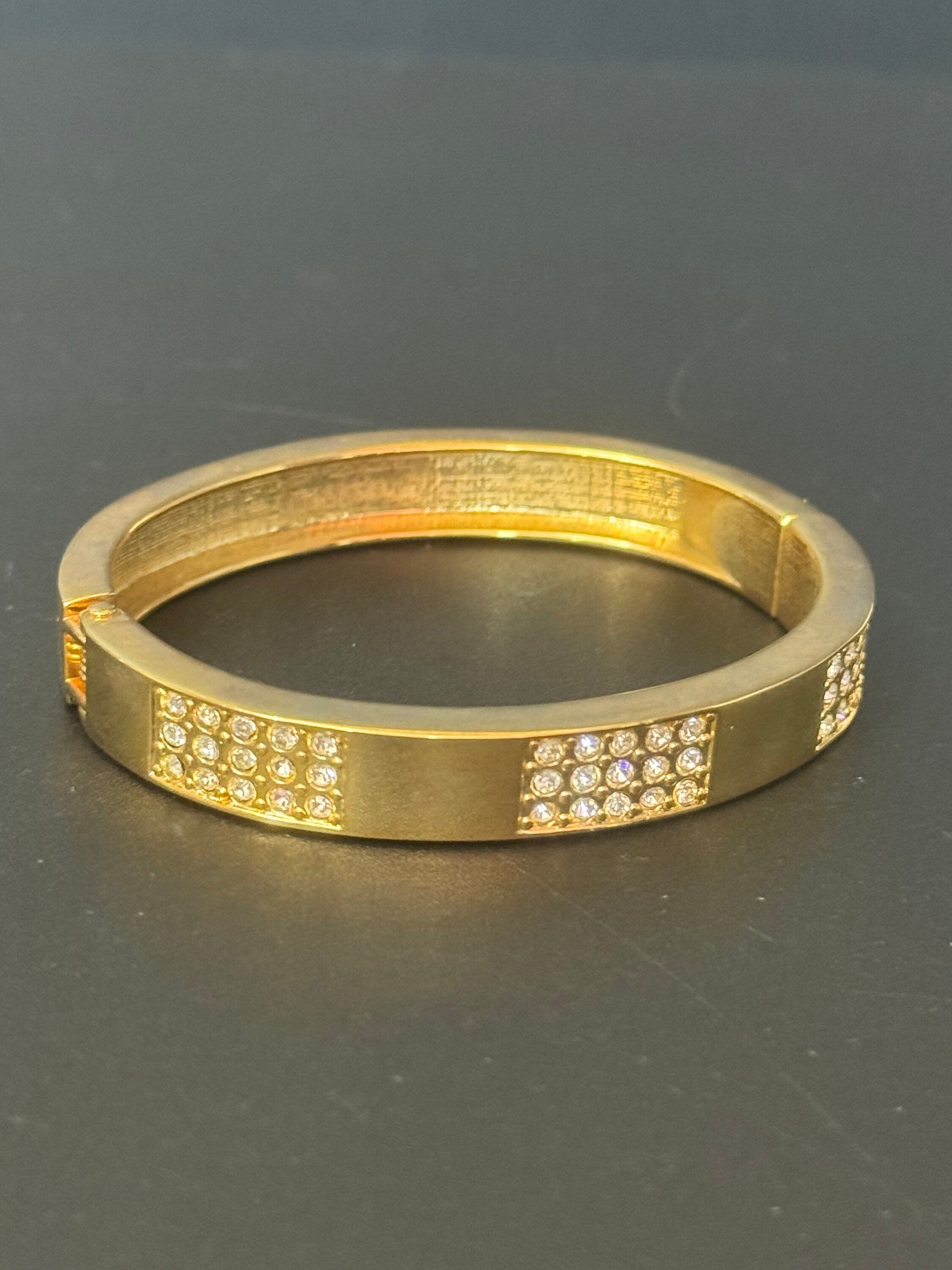 Retro high end squared clear diamanté crystal hinged clamper bangle