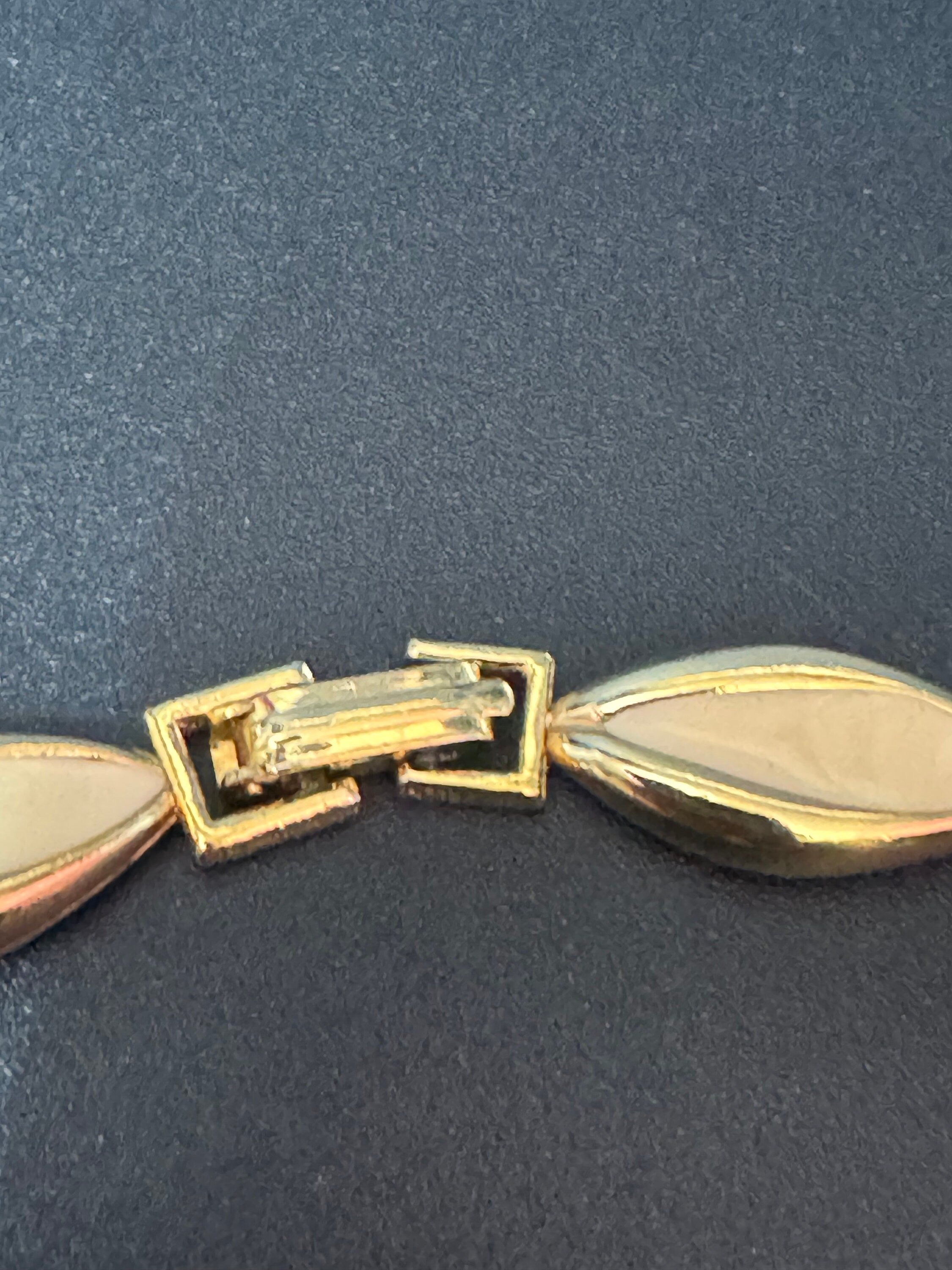 Vintage heavy gold tone and cream enamel panel link choker necklace 43cm