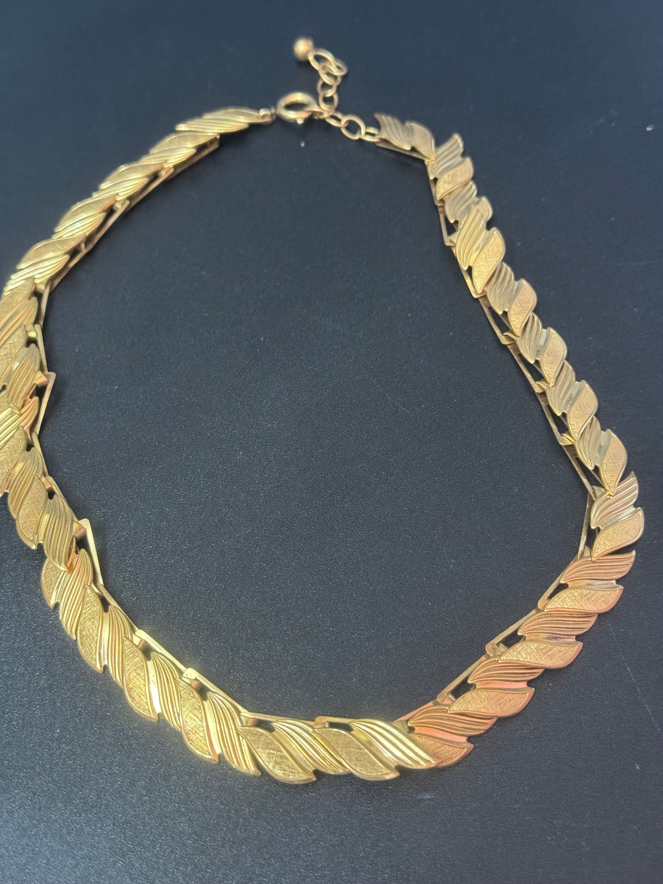 MCM gold plated rolled gold high end choker necklace collar necklace 1940s 1950s adj to 45cm