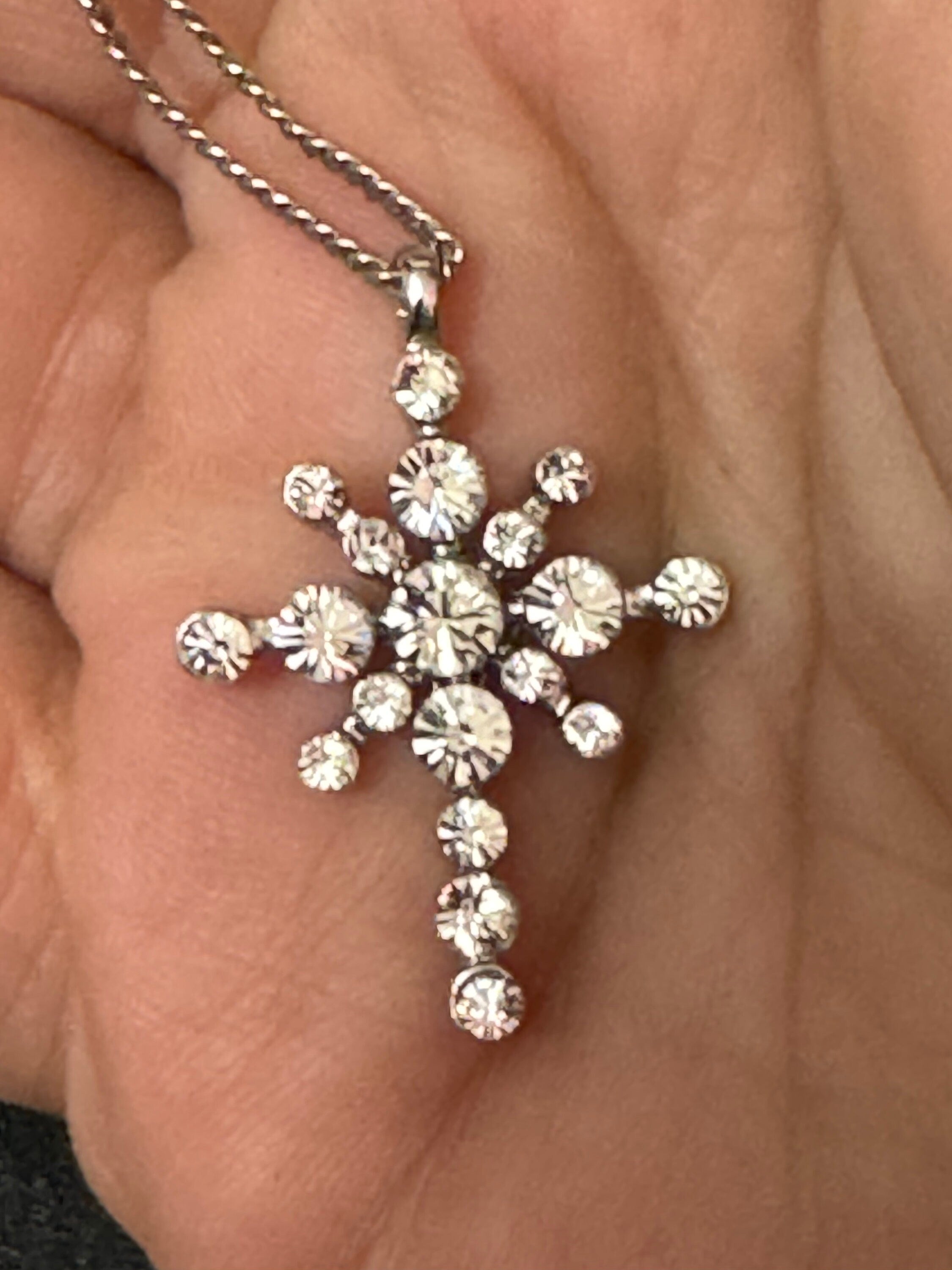 Vintage signed JBK camrose and cross silver plated clear crystal cross pendant on a 50cm chain