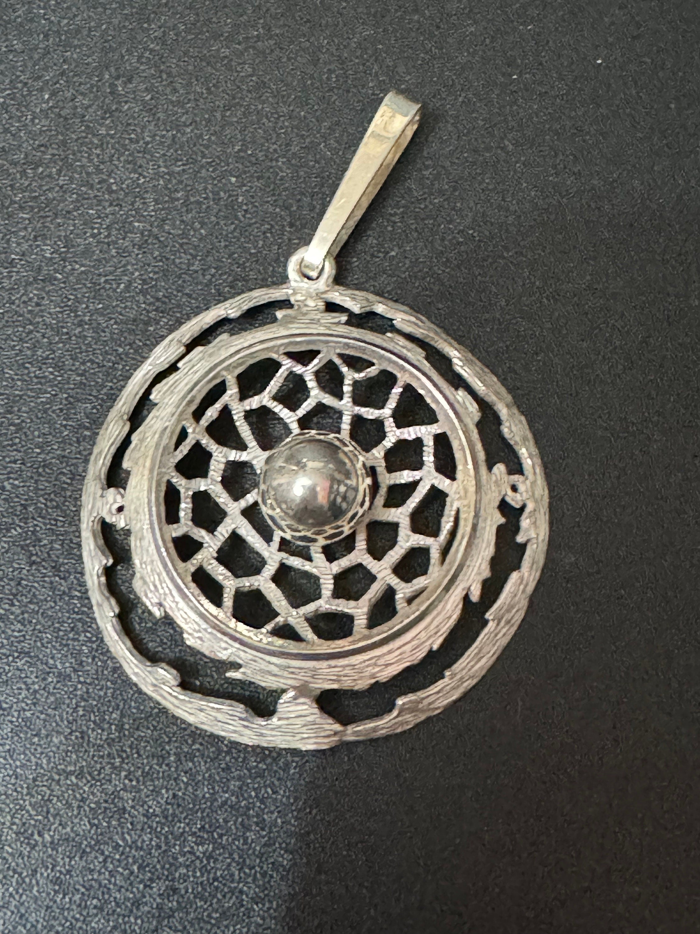 Vintage 925 sterling silver large abstract Modernist ball textured pendant 10.3 grams 6cm inc bale