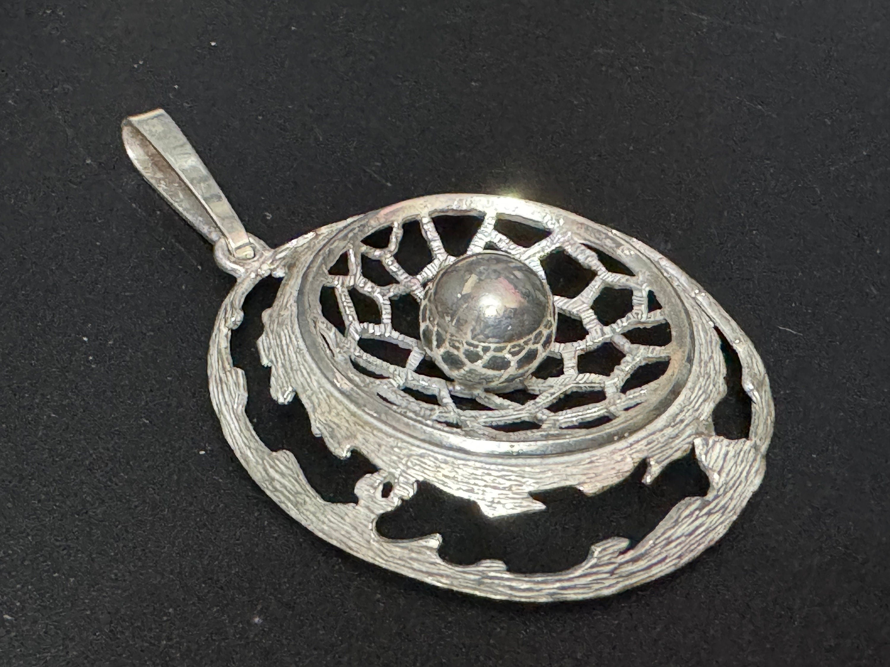 Vintage 925 sterling silver large abstract Modernist ball textured pendant 10.3 grams 6cm inc bale