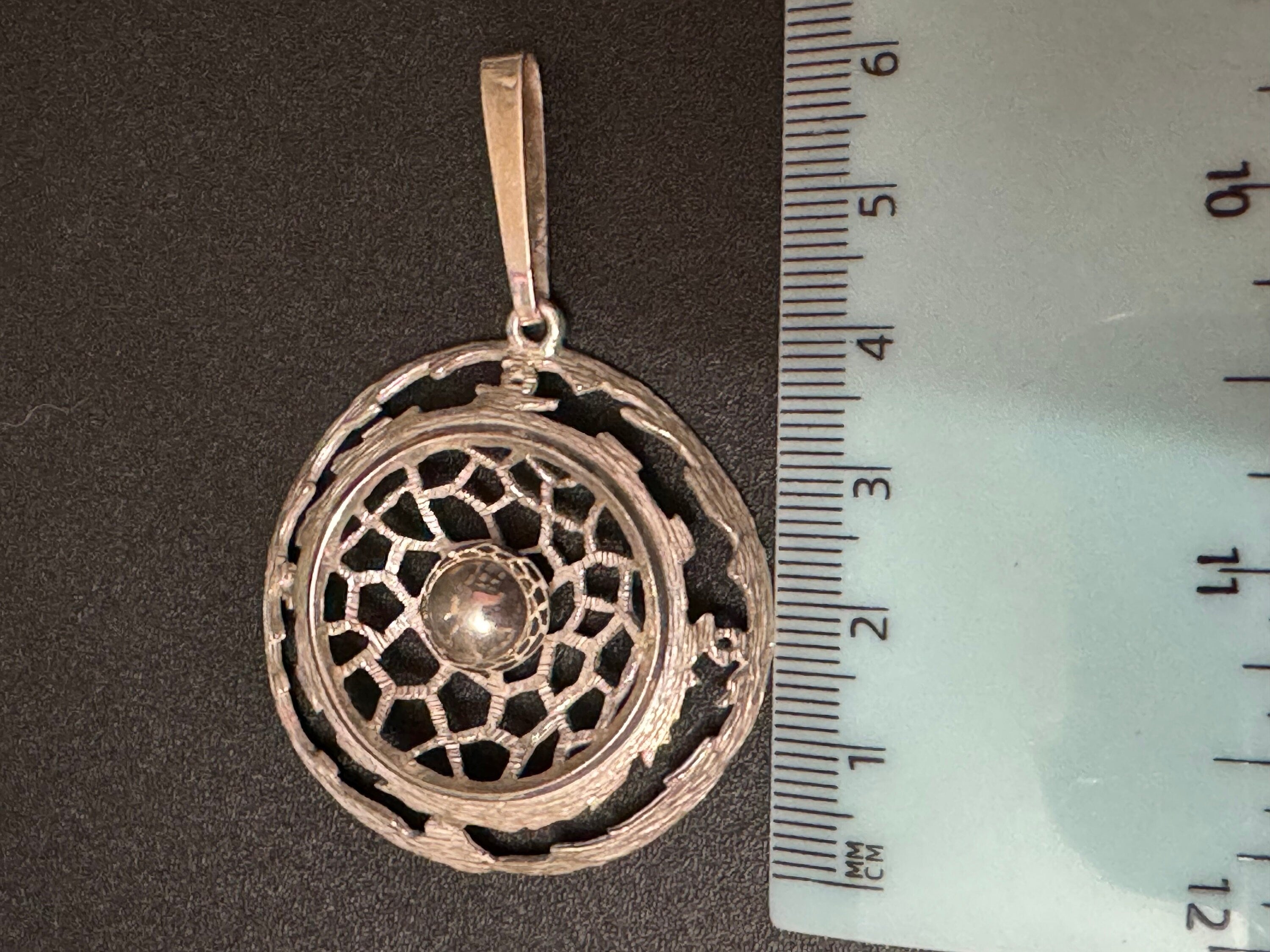 Vintage 925 sterling silver large abstract Modernist ball textured pendant 10.3 grams 6cm inc bale