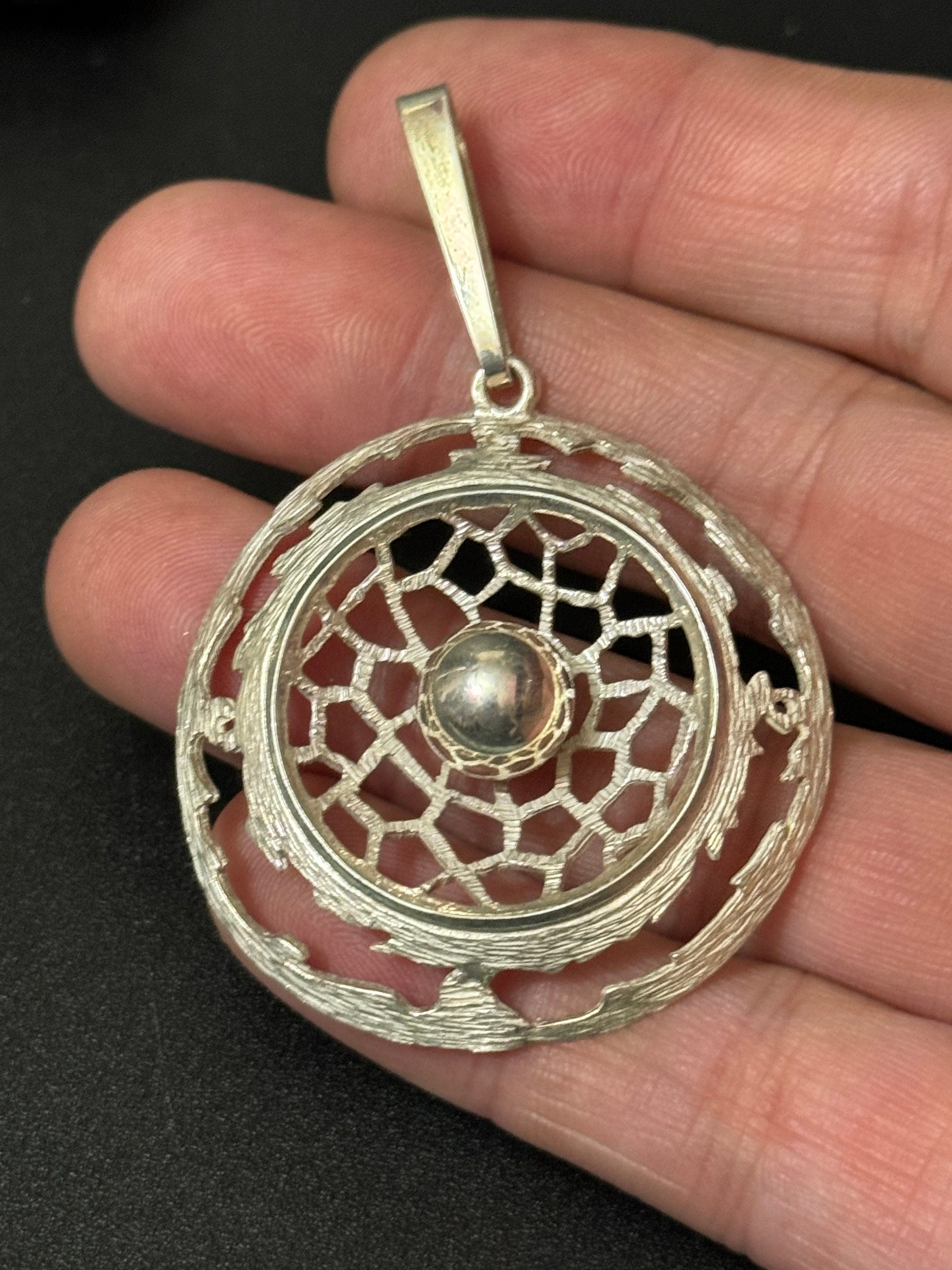 Vintage 925 sterling silver large abstract Modernist ball textured pendant 10.3 grams 6cm inc bale