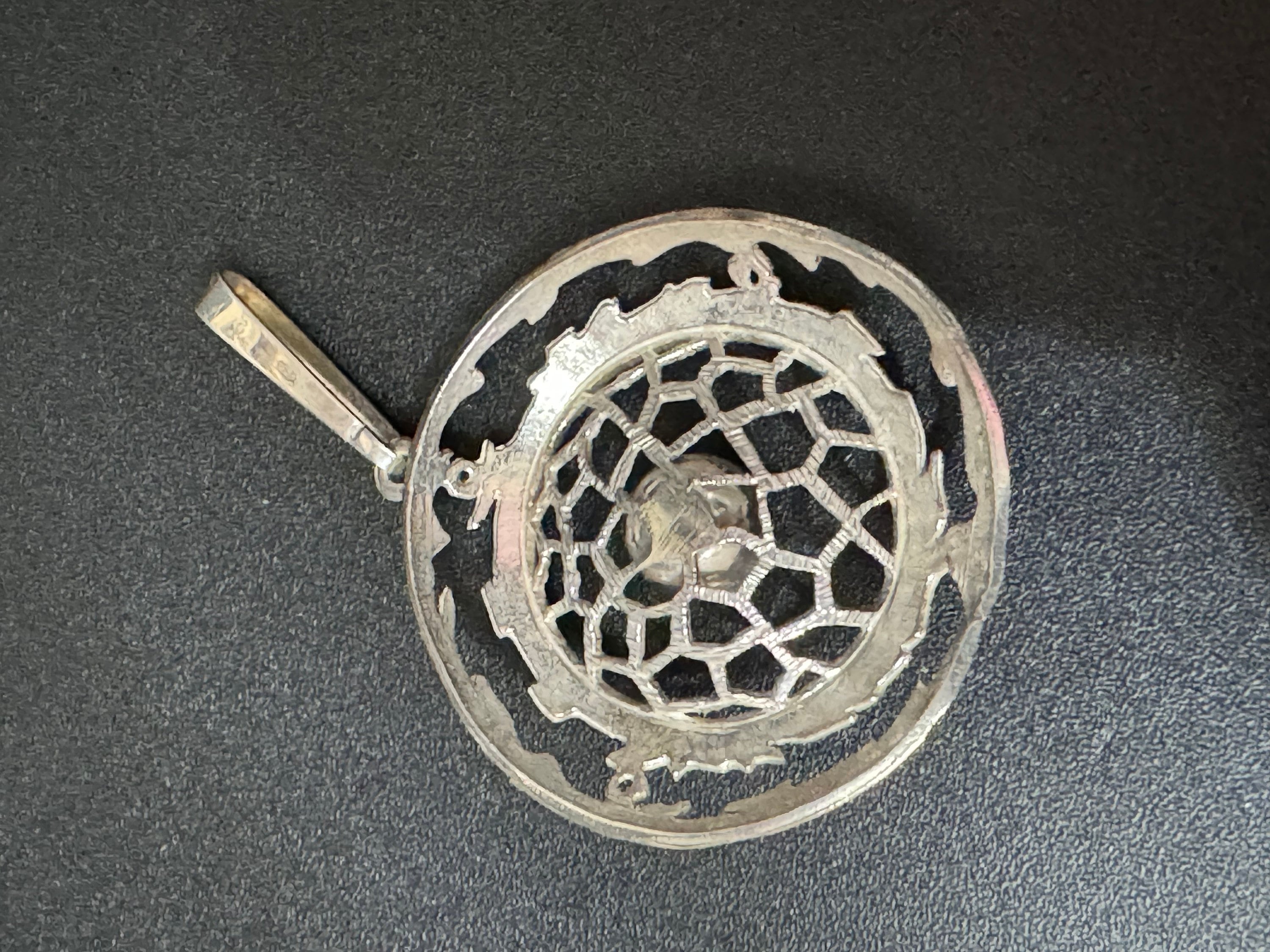 Vintage 925 sterling silver large abstract Modernist ball textured pendant 10.3 grams 6cm inc bale