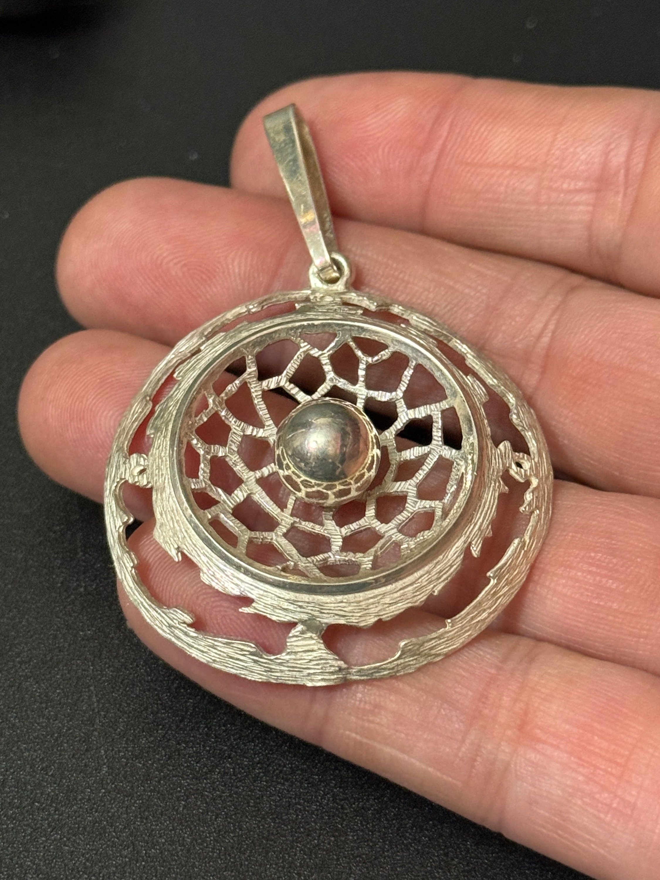 Vintage 925 sterling silver large abstract Modernist ball textured pendant 10.3 grams 6cm inc bale