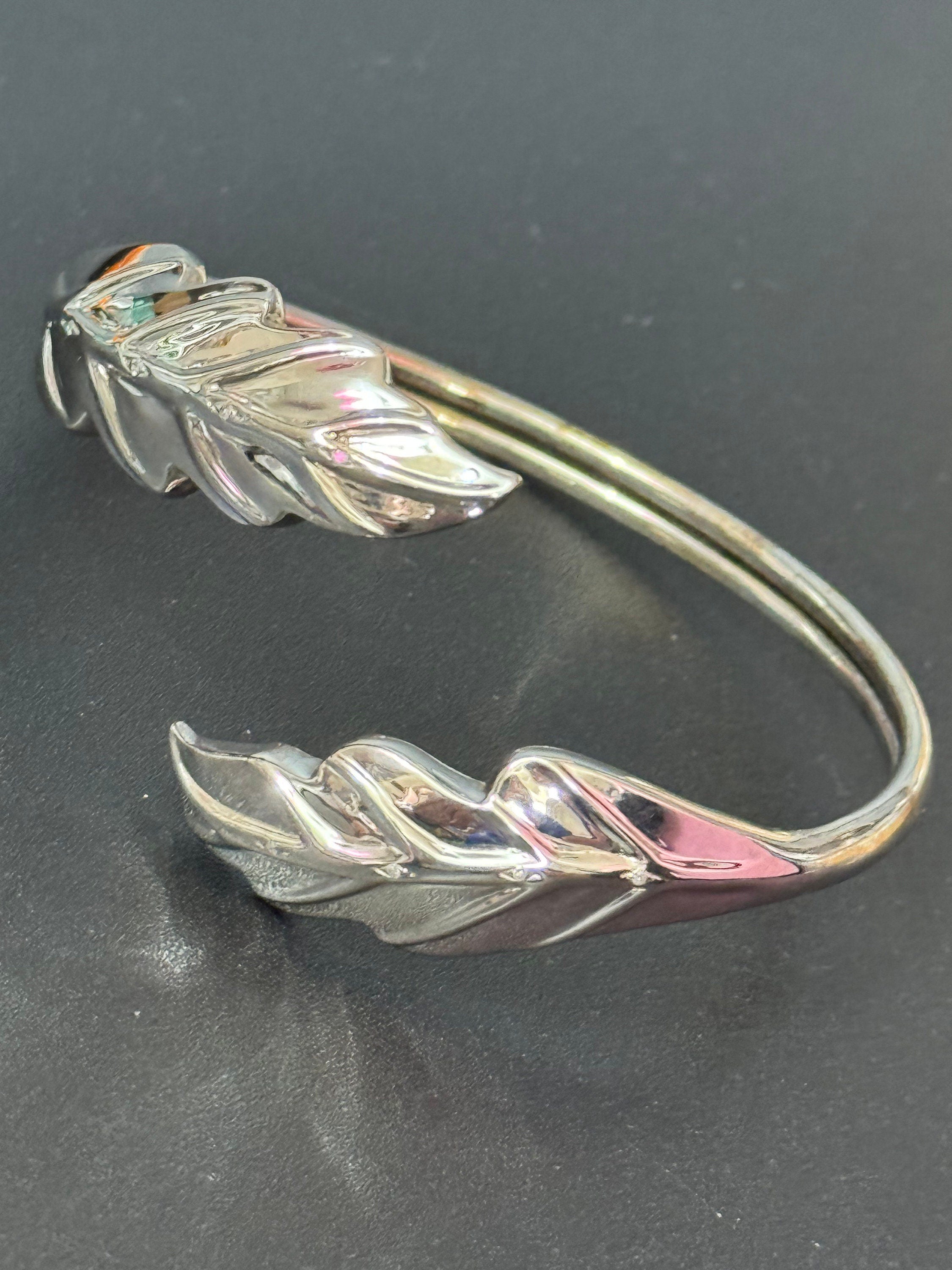 Vintage 925 torque embossed leaf Cuff Bangle Bracelet sterling Silver 20 grams