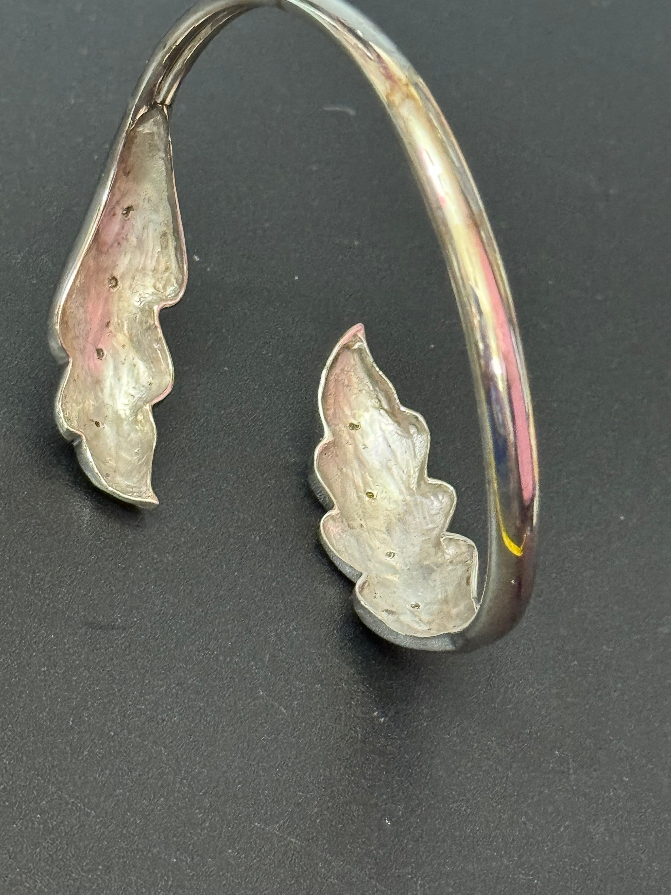 Vintage 925 torque embossed leaf Cuff Bangle Bracelet sterling Silver 20 grams