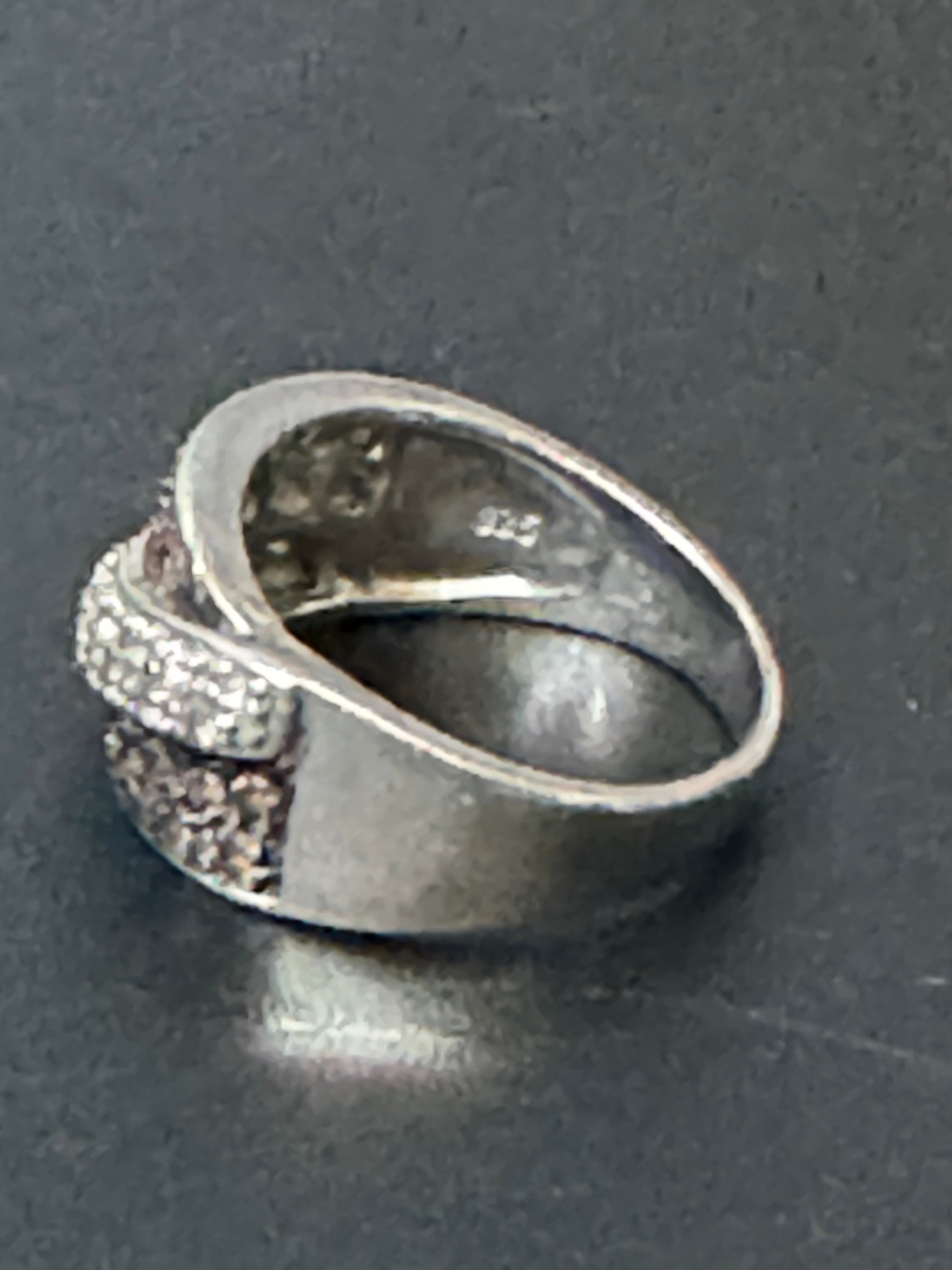 Vintage 925 sterling silver modernist brown diamanté wide band ring size T 6.5 grams