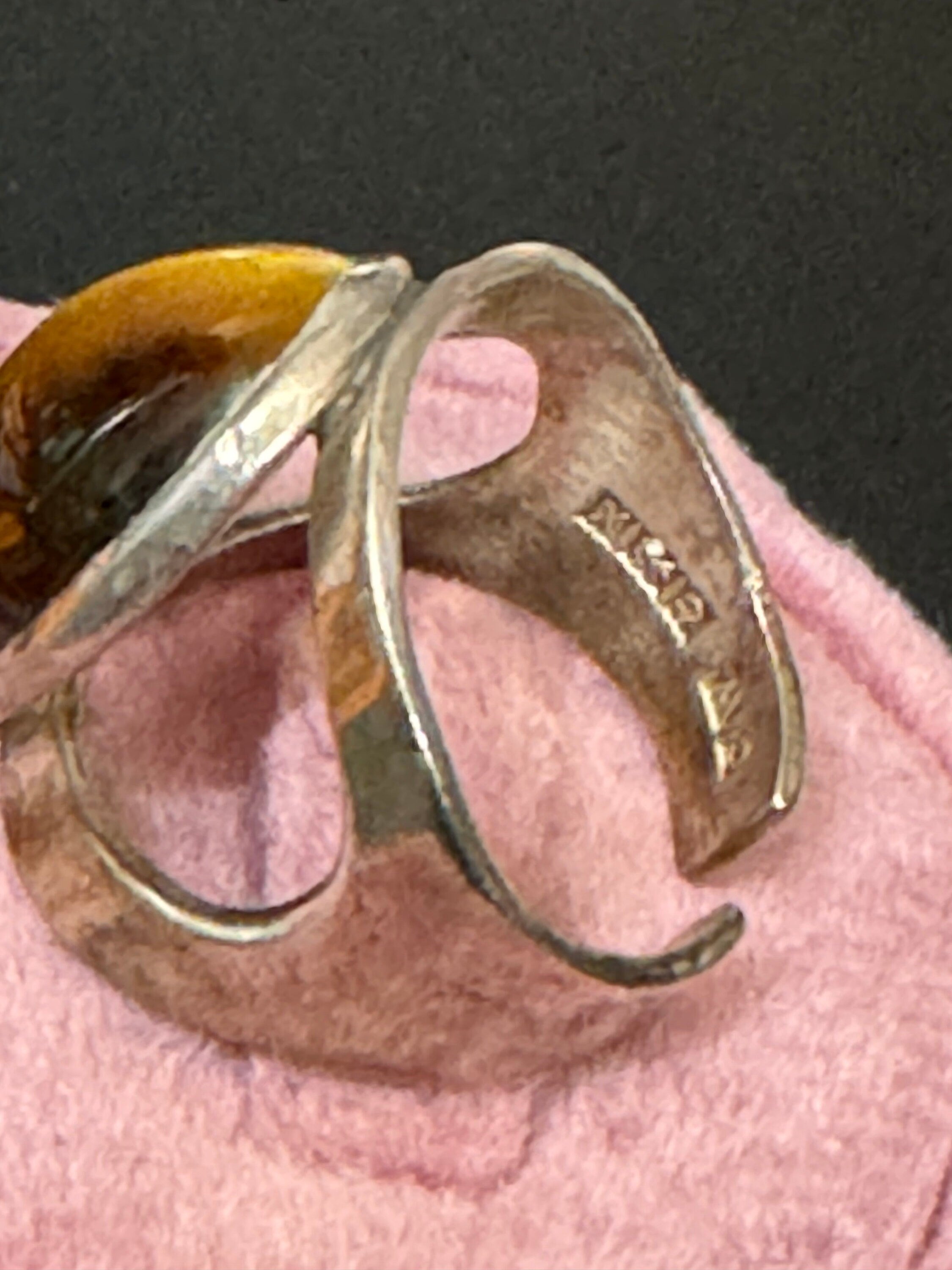 Size m n o p Vintage 925 sterling silver adjustable ring with oval tigers eye gemstone cabochon 1960s