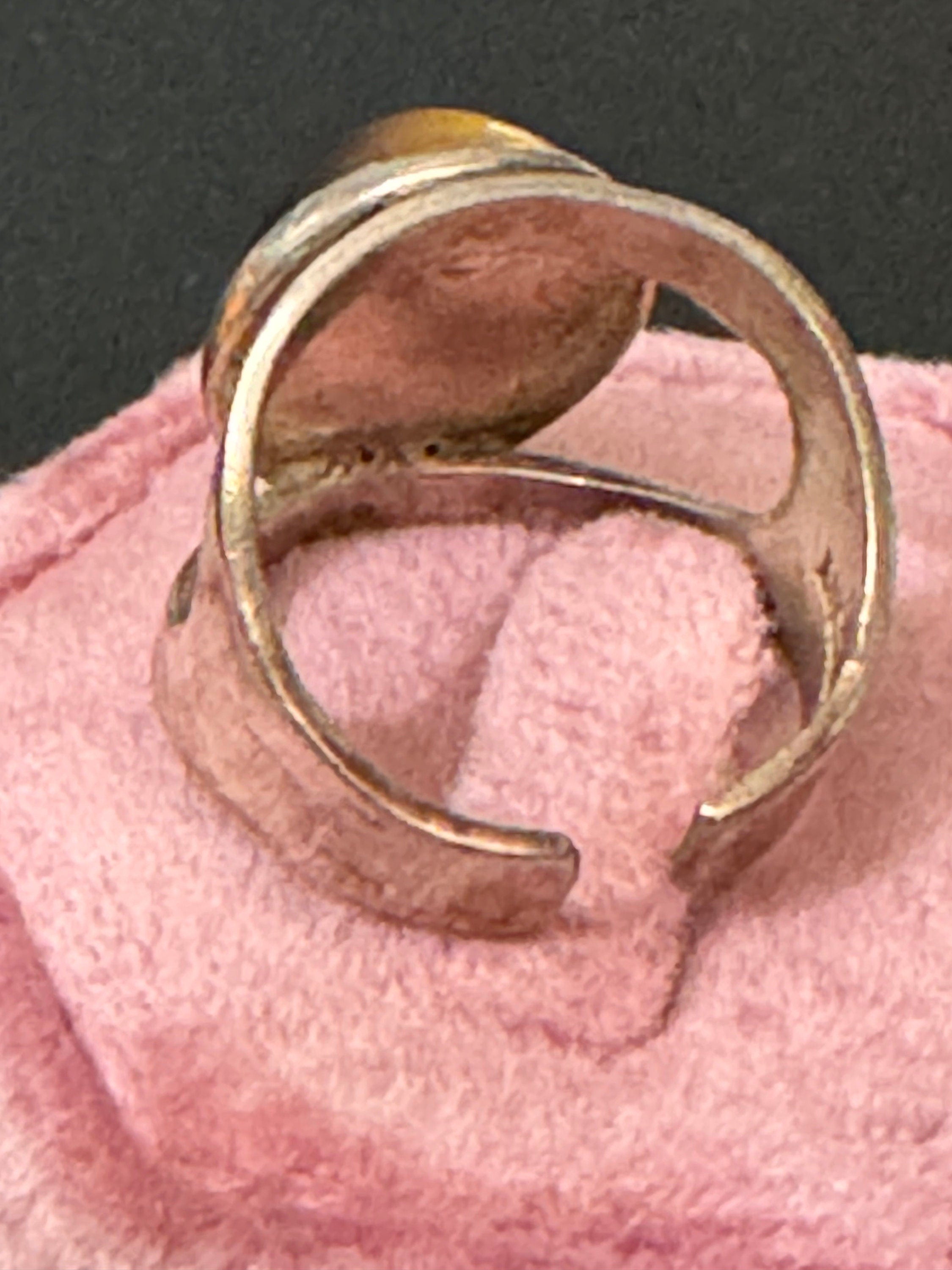 Size m n o p Vintage 925 sterling silver adjustable ring with oval tigers eye gemstone cabochon 1960s