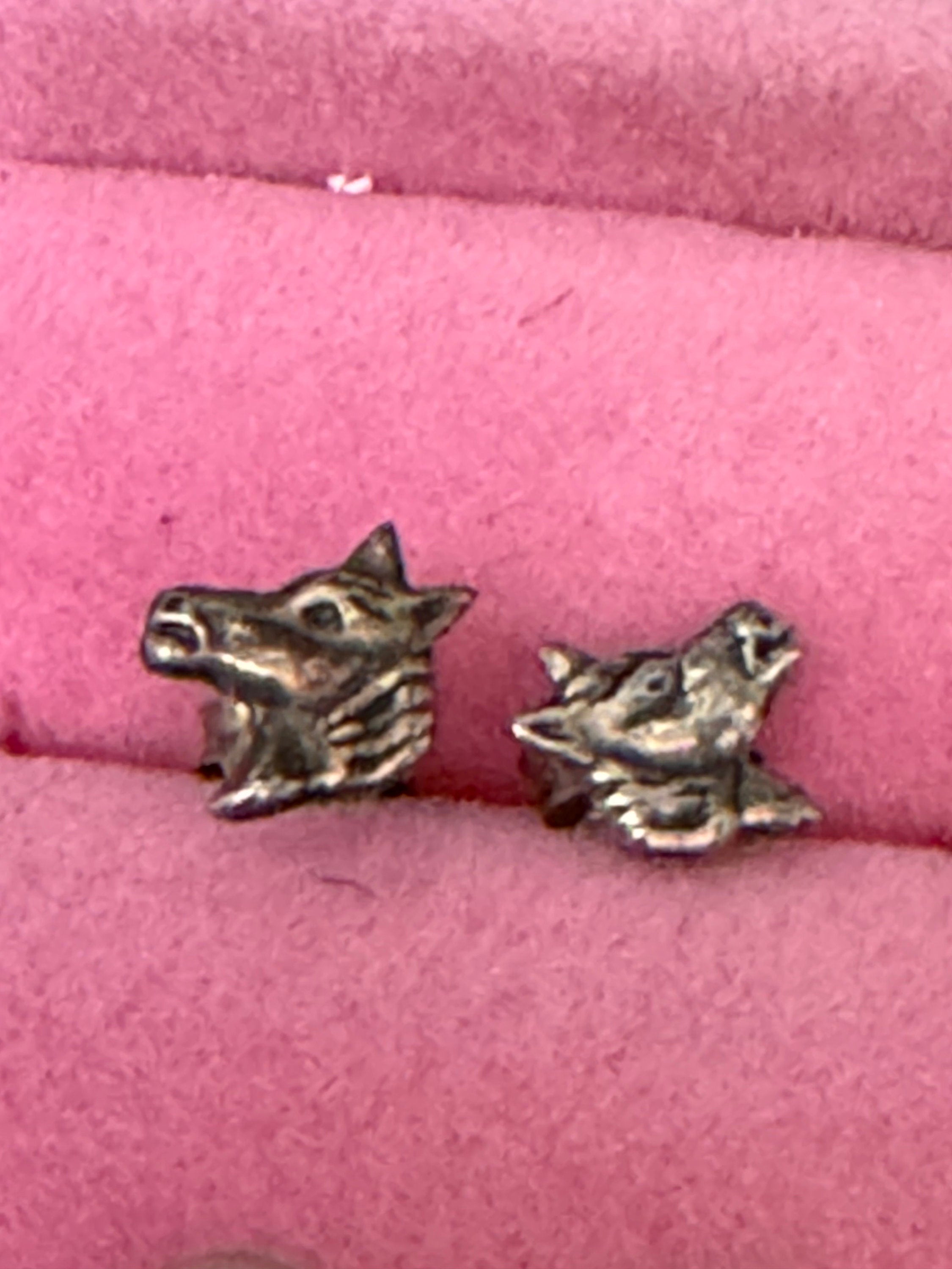 Novelty retro 925 Sterling silver small horse  stud earrings pierced