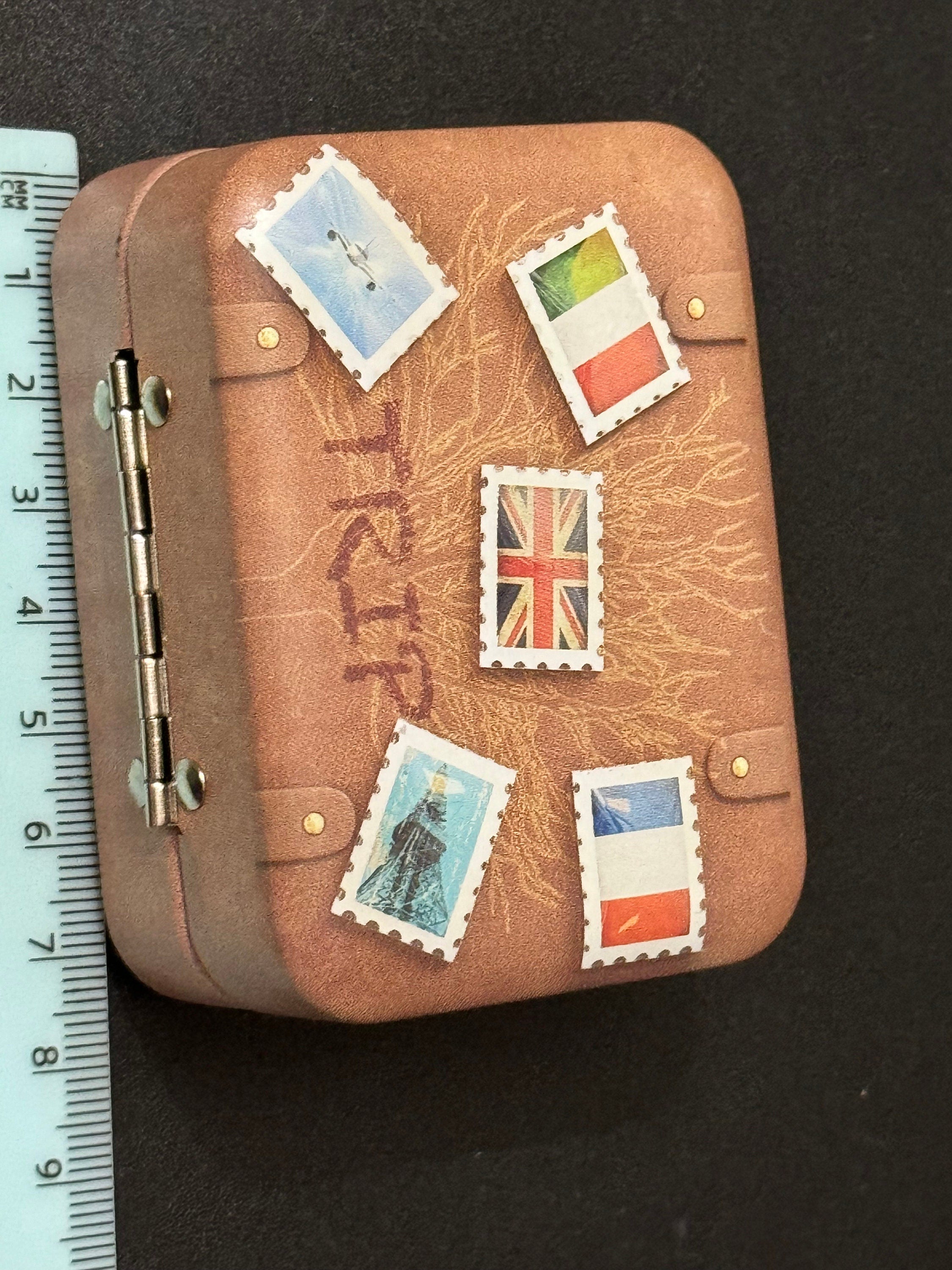 brown metal travel suitcase cake topper decoration tin dolls accessory