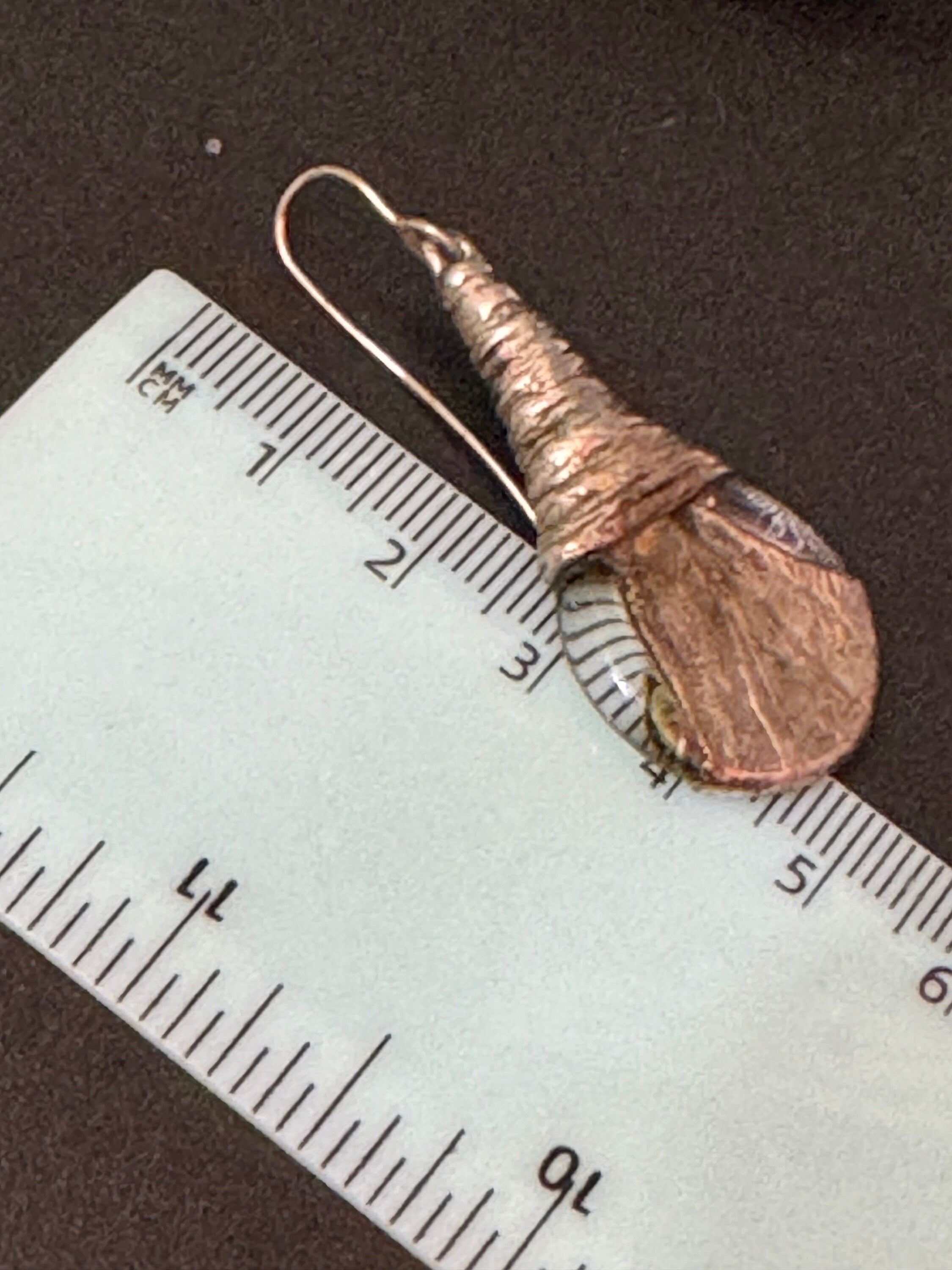 Vintage handmade artisan 925 sterling silver metallic dichloric glass teardrop long earrings pierced ears modernist