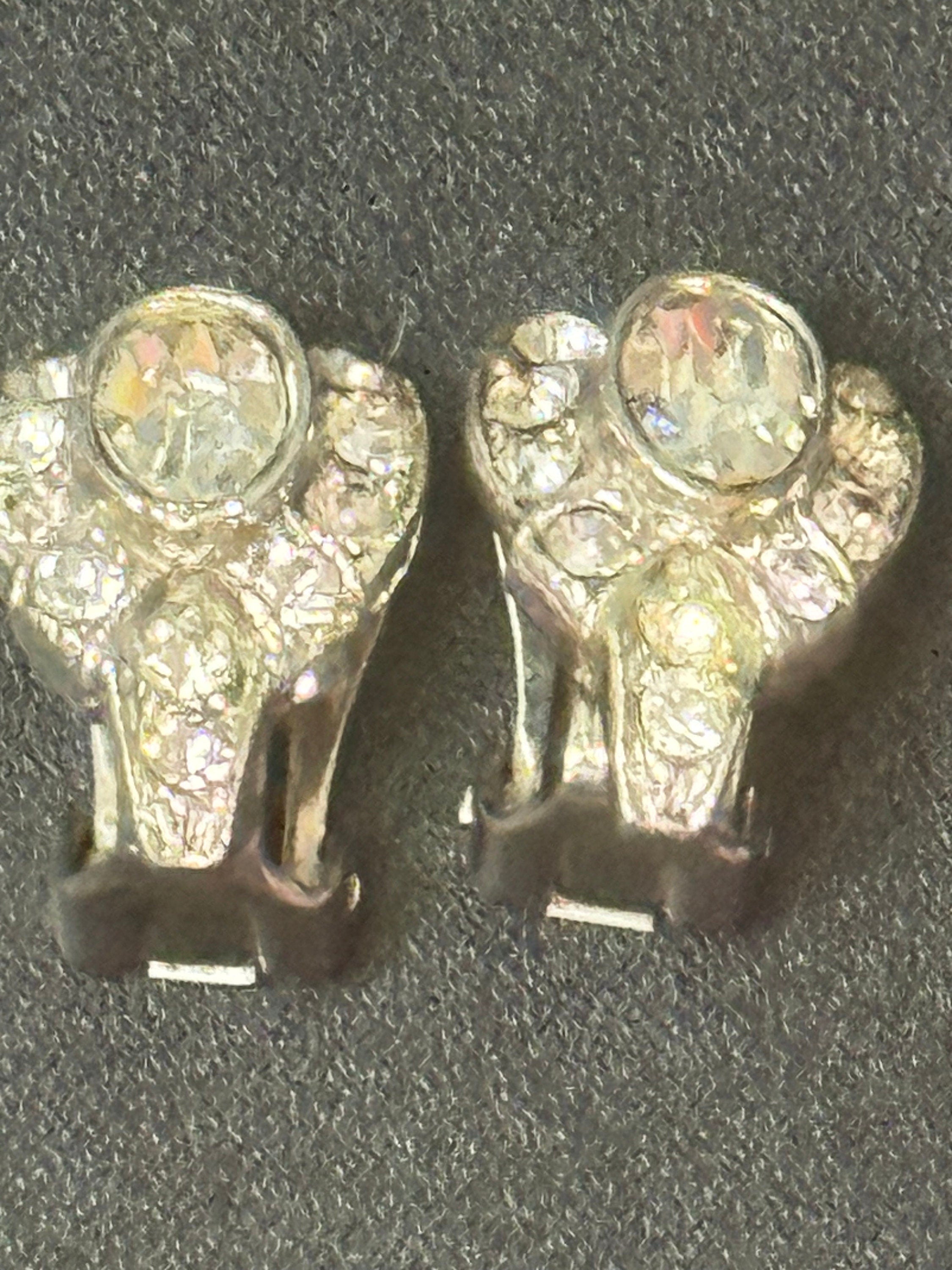 Signed REINAD high end silver tone clip on Stud button earrings clear diamanté