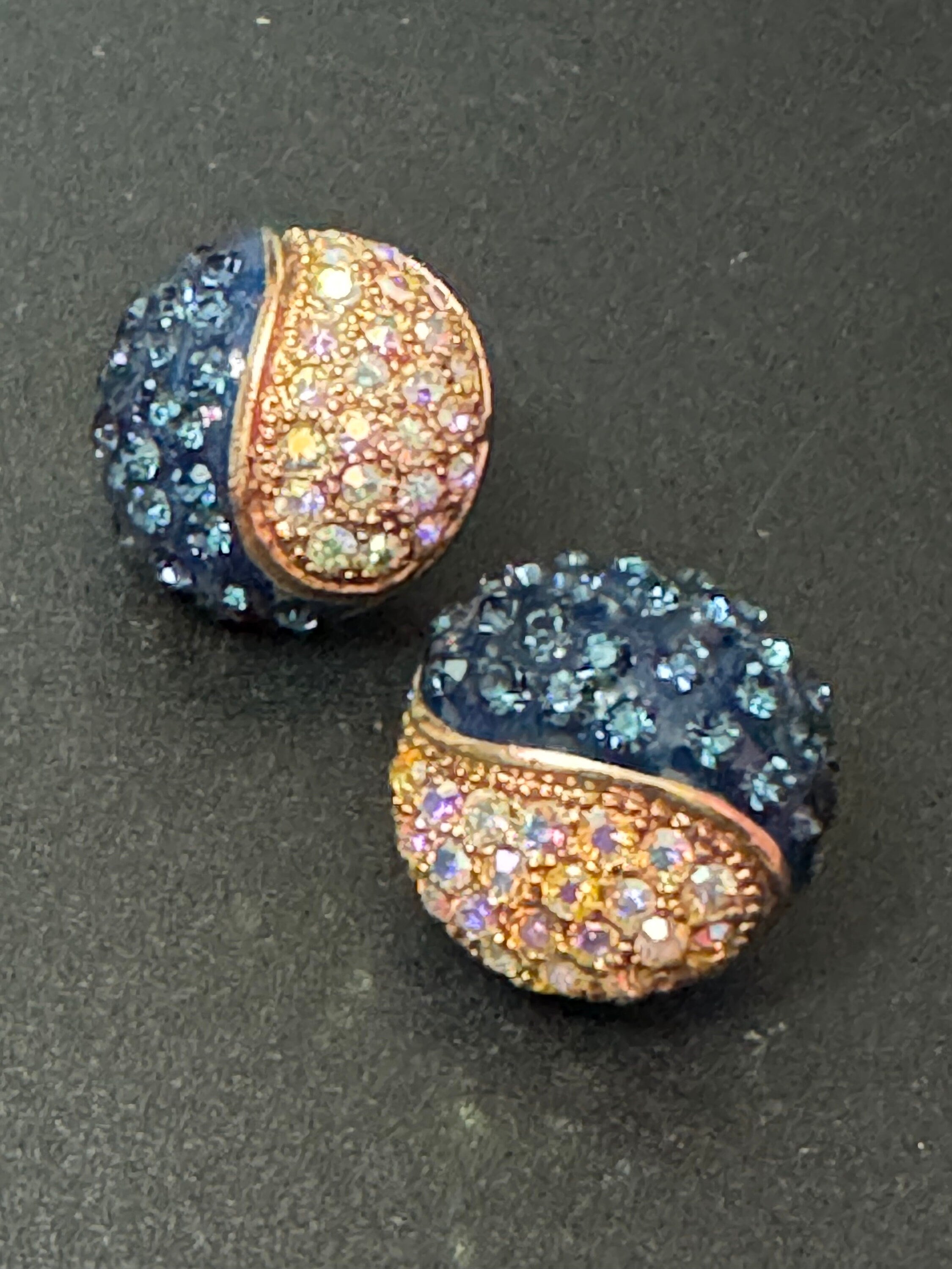 signed designer Roman gold tone encrusted black clear diamanté paste stud earrings