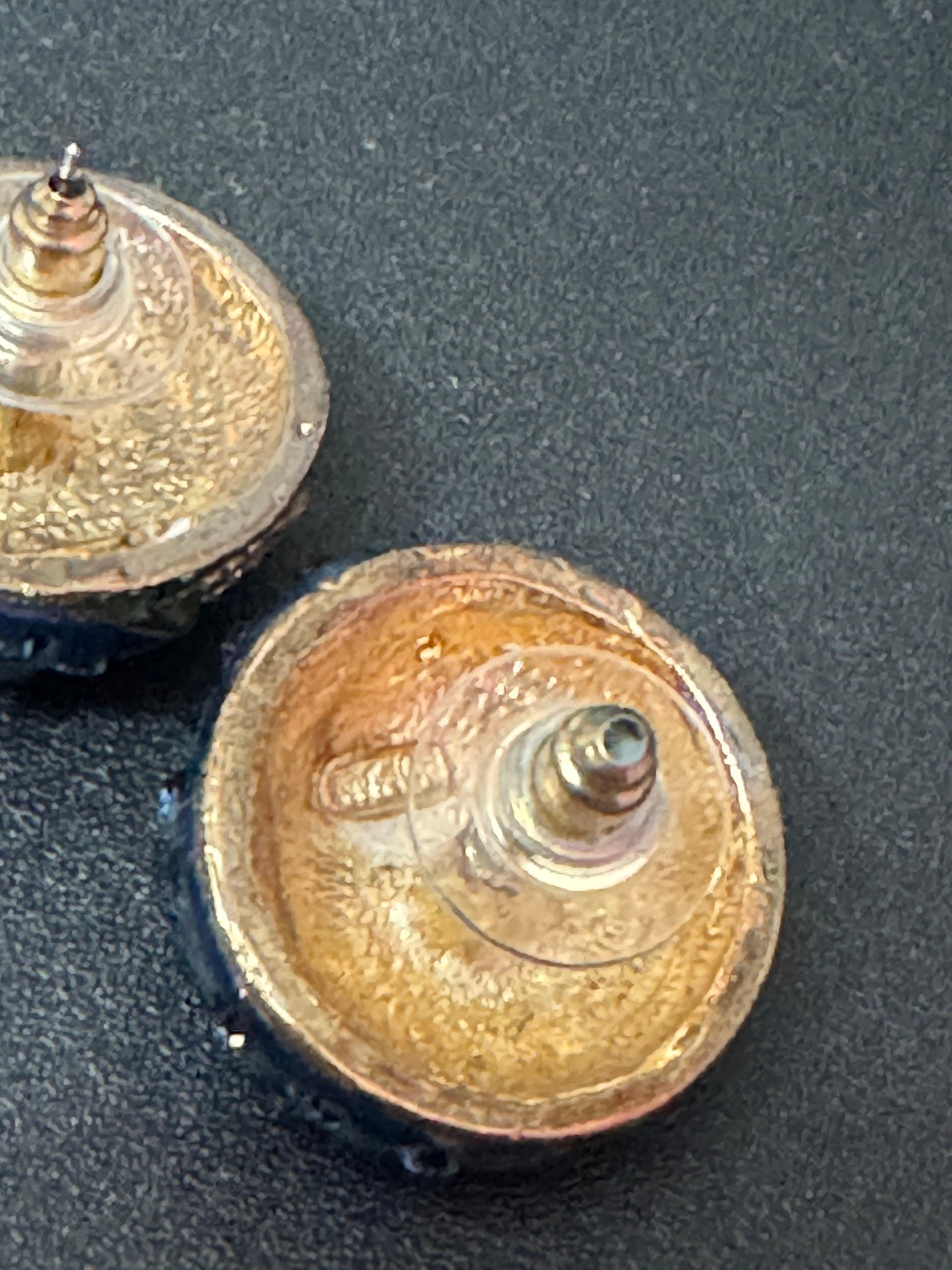 signed designer Roman gold tone encrusted black clear diamanté paste stud earrings