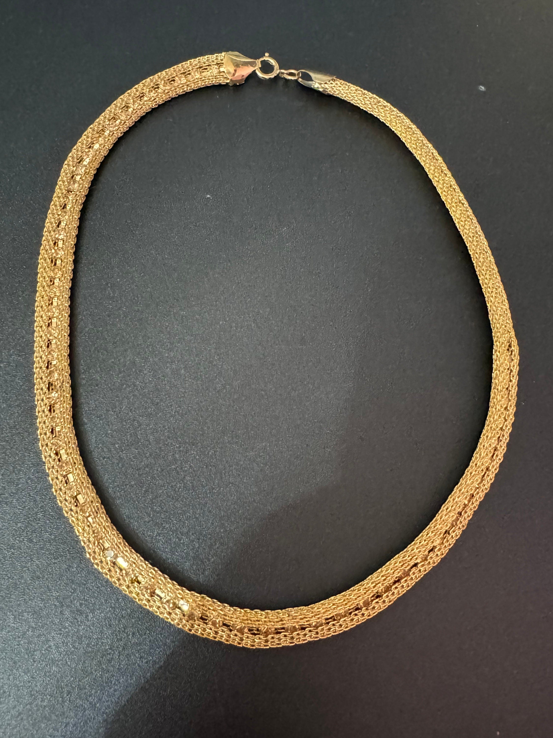 Vintage gold tone topaz colour light brown diamanté mesh choker necklace 57cm fixed length