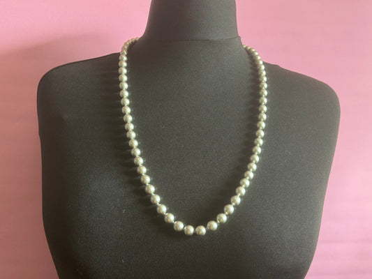 Signed Joan rivers vintage single strand steel grey 1cm glass knotted pearl necklace 80cm