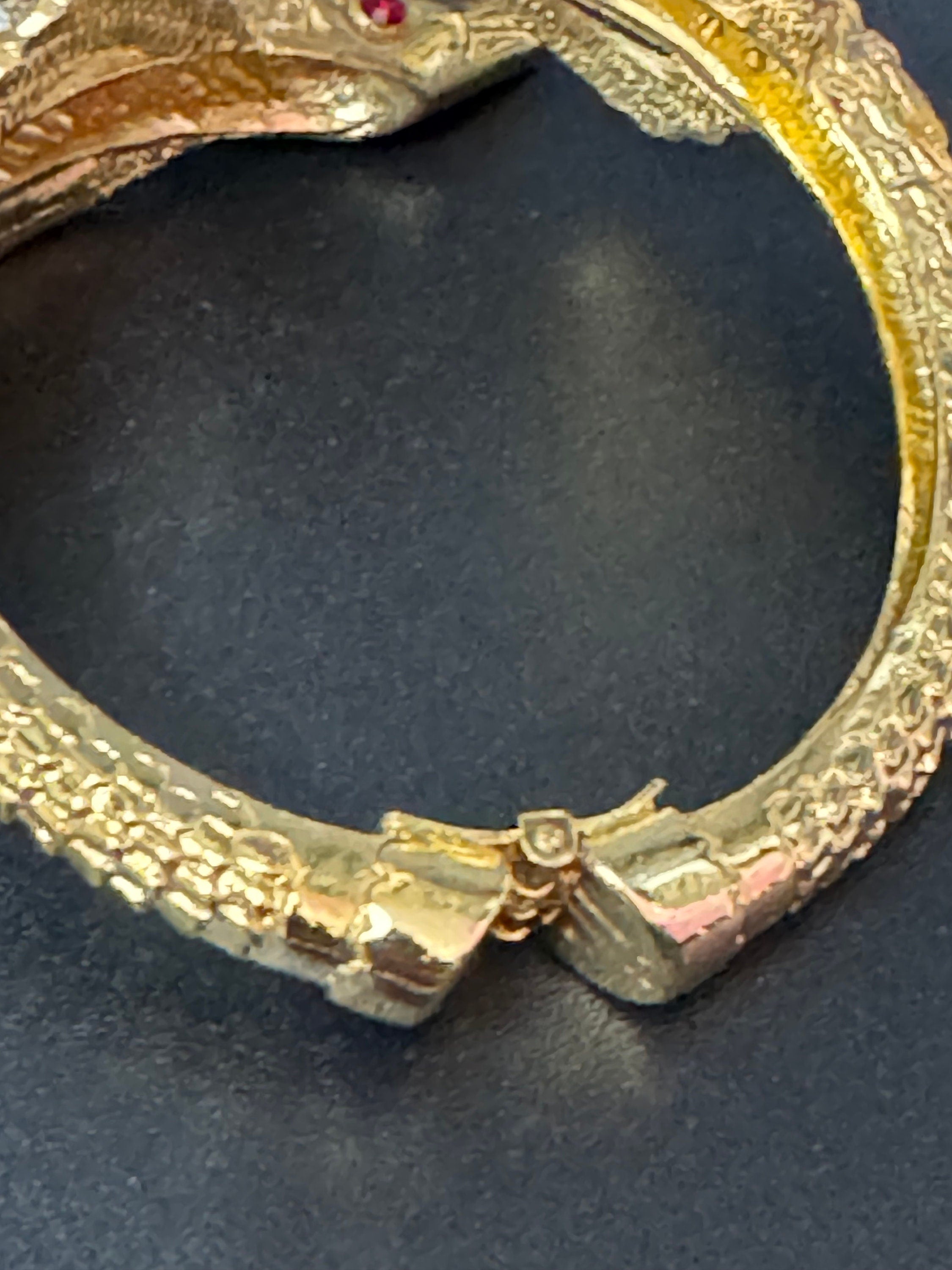 Retro dolphin fish nautical gold tone ruby red and clear diamanté clamper bangle