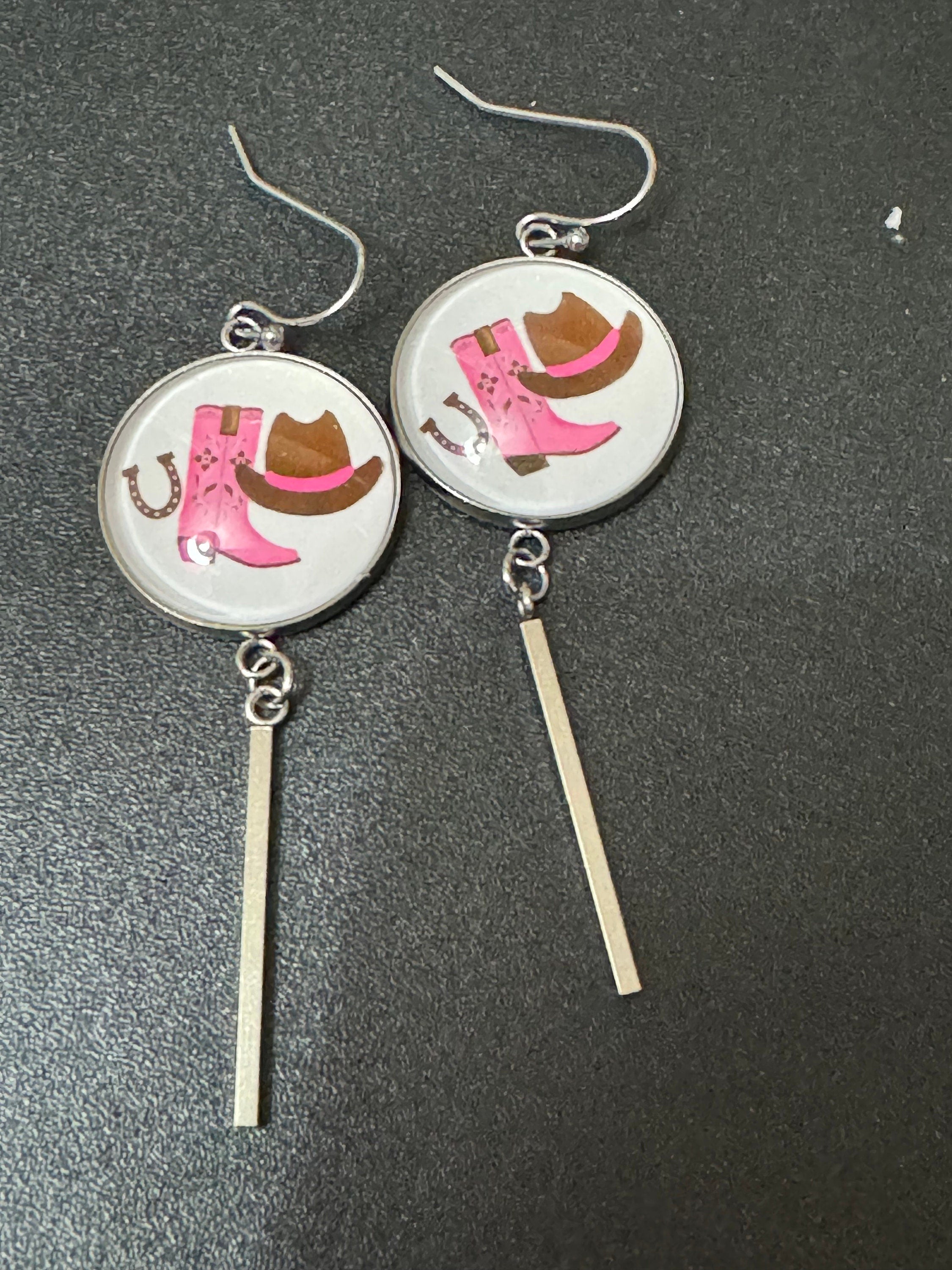 Cowgirl Earrings: Pink Boots Hat, Stainless Steel swifty Earrings