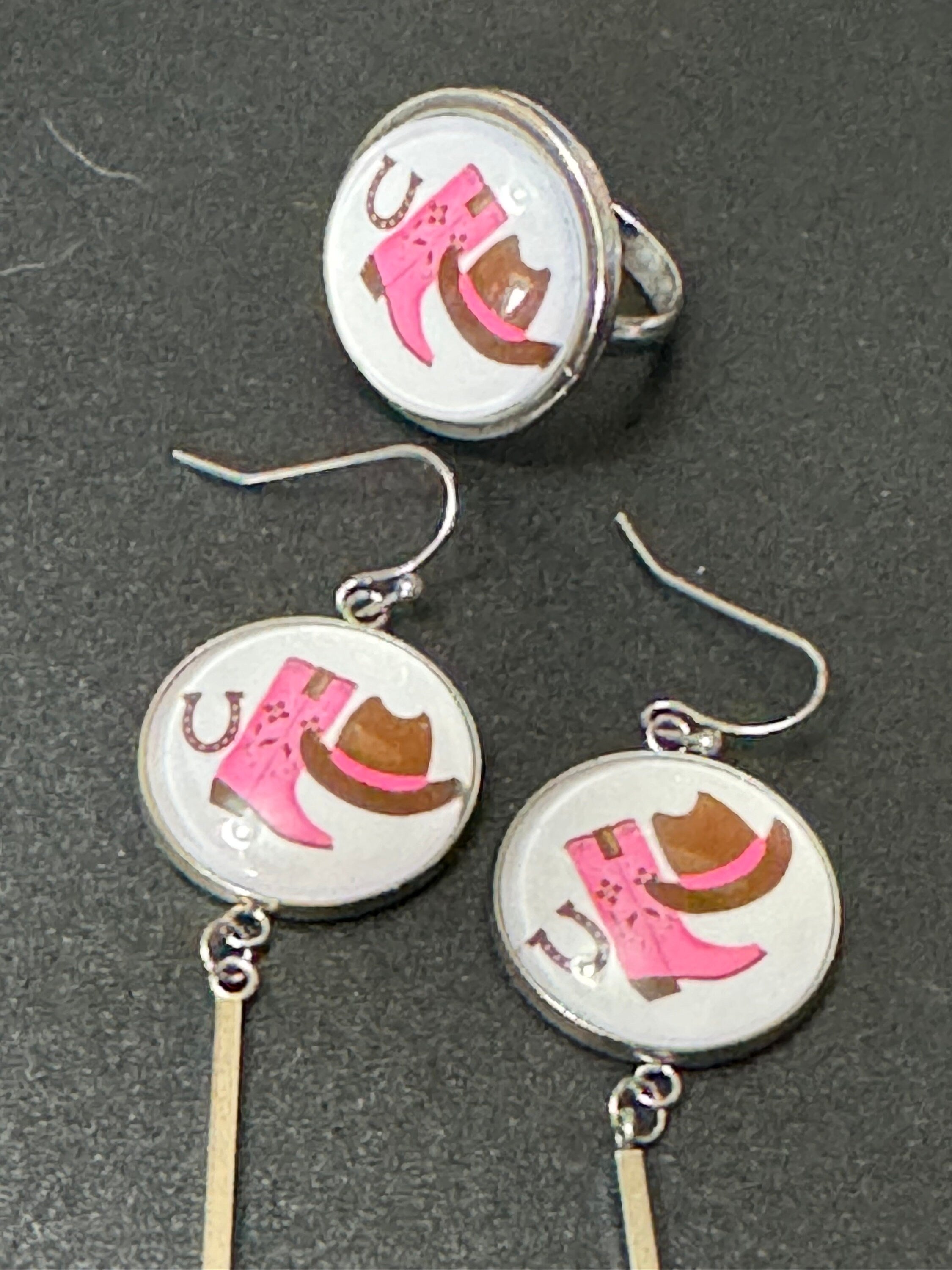 Cowgirl Earrings: Pink Boots Hat, Stainless Steel swifty Earrings