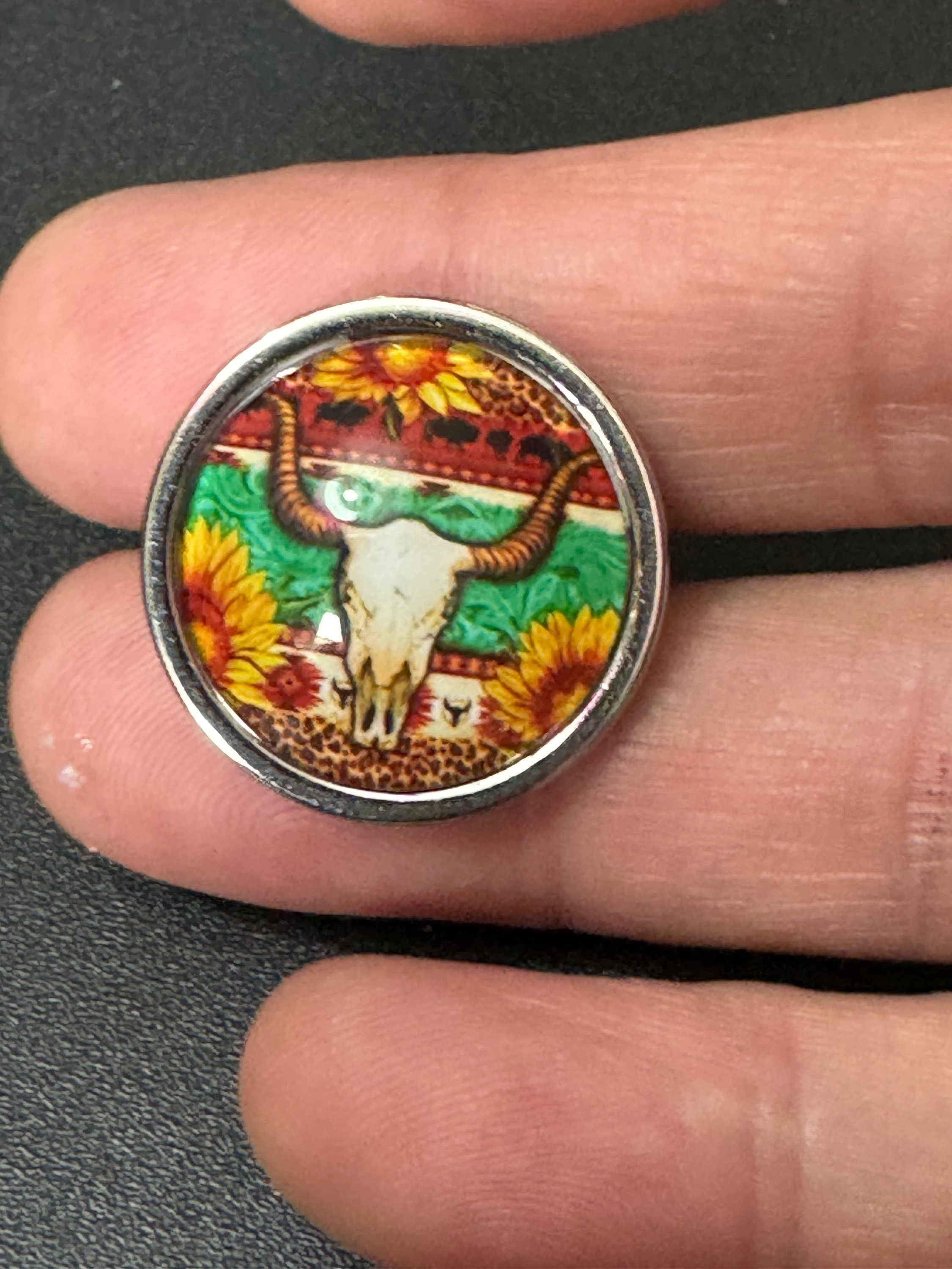 Cowboy buffalo dress ring South Western 2.0  20mm glass cabochon adjustable stainless steel so no tarnish
