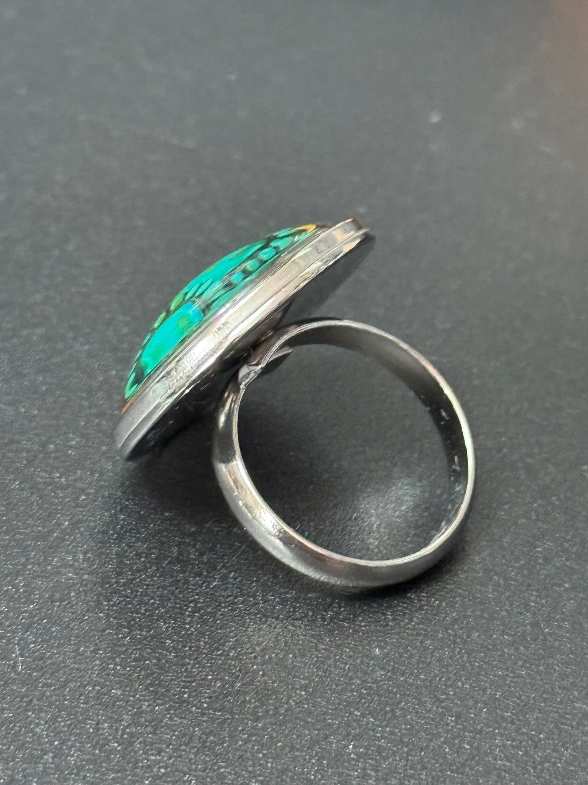 Cowboy Turquoise Gemstone Ring: Western Stainless Steel Adjustable Ring