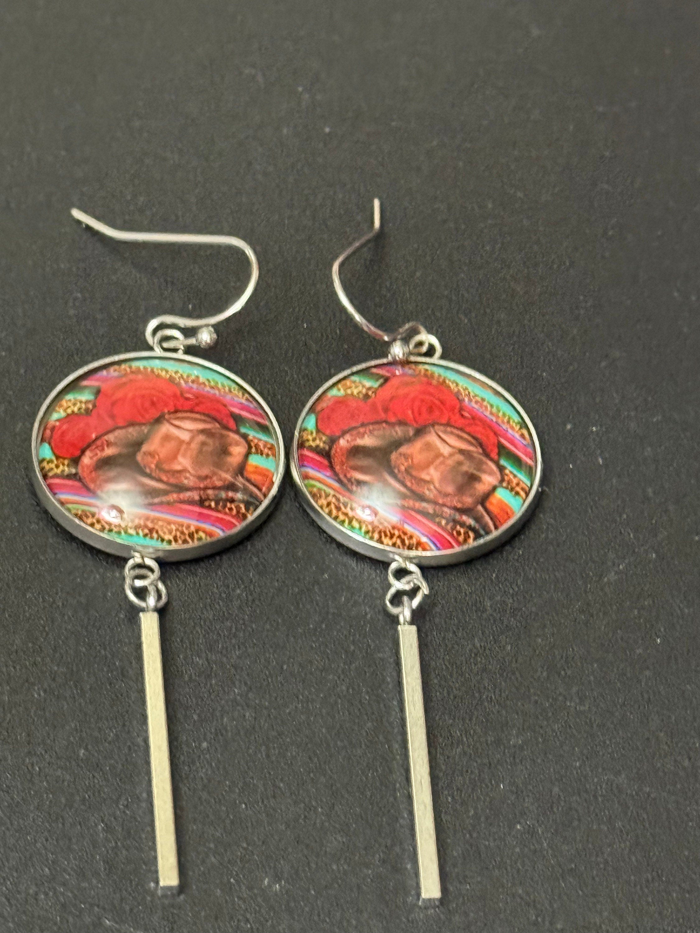 Western Cowboy Hat Earrings: South American Style, Stainless Steel