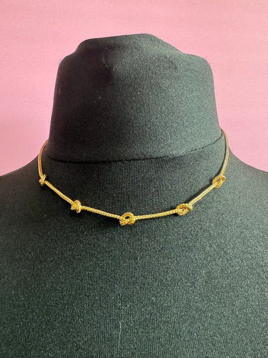 Vintage signed GROSSE Germany fine gold tone knot chain necklace 40-44cm