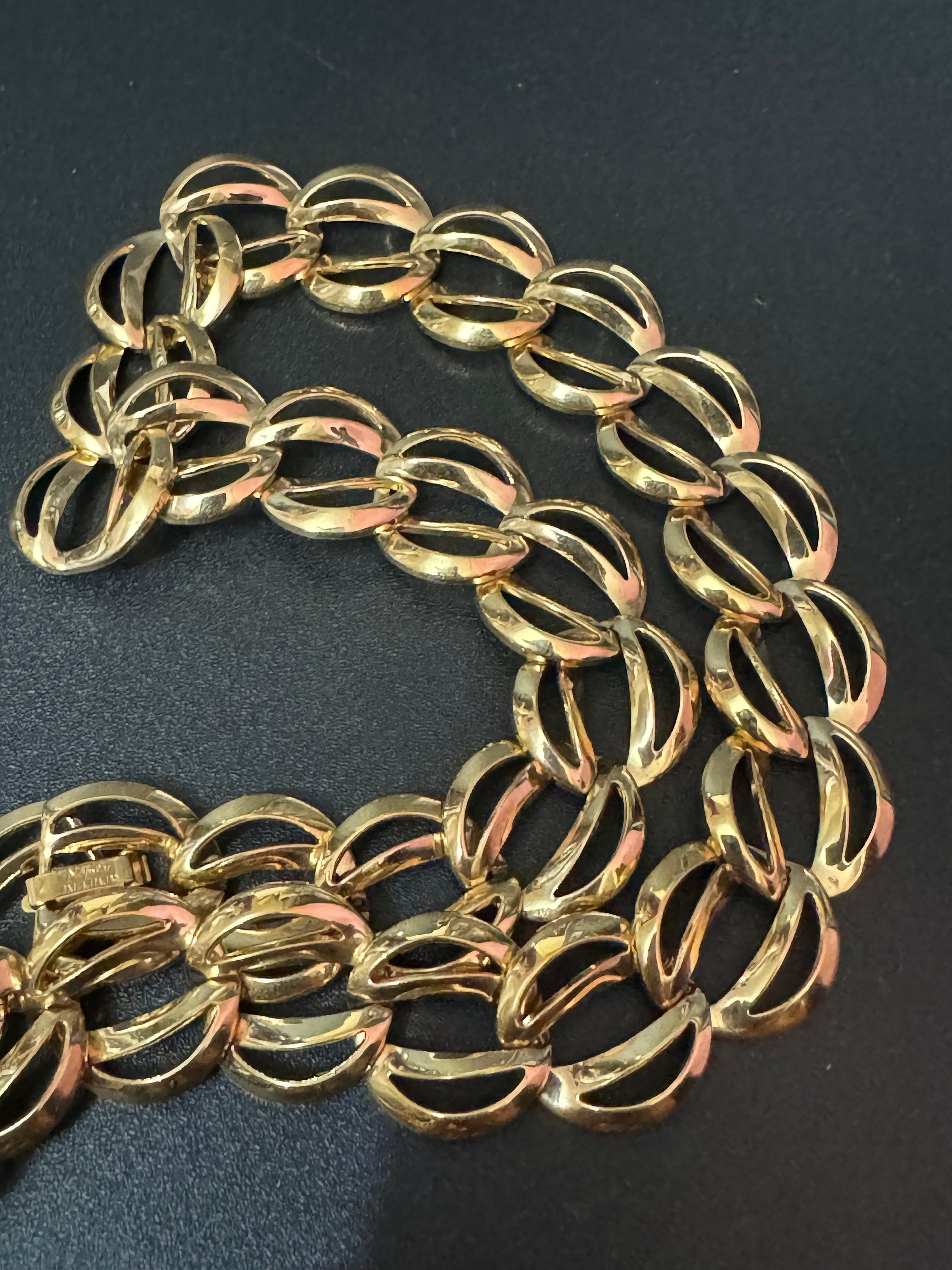 Signed Napier Vintage gold wide Cable link wide choker collar necklace
