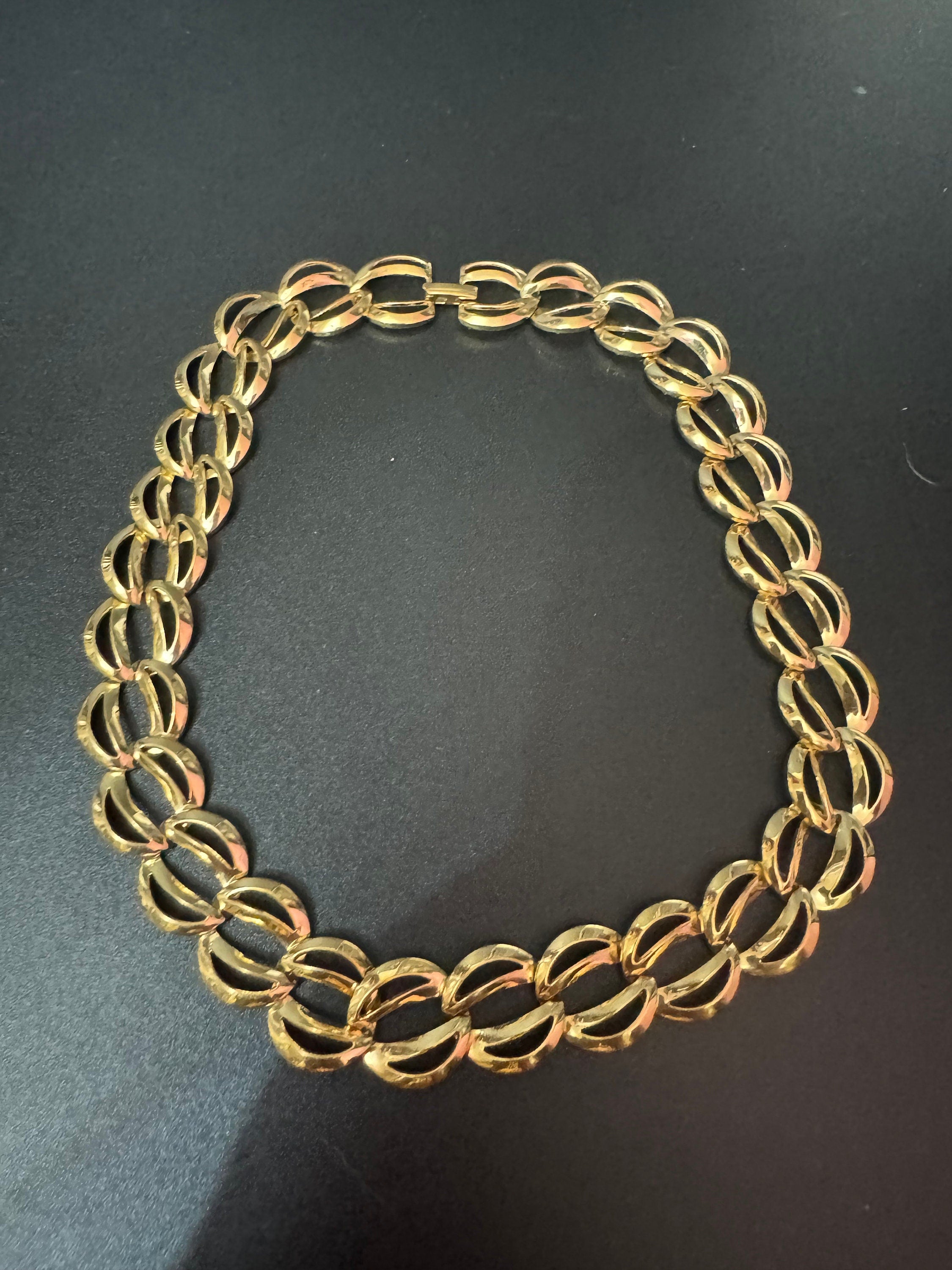Signed Napier Vintage gold wide Cable link wide choker collar necklace