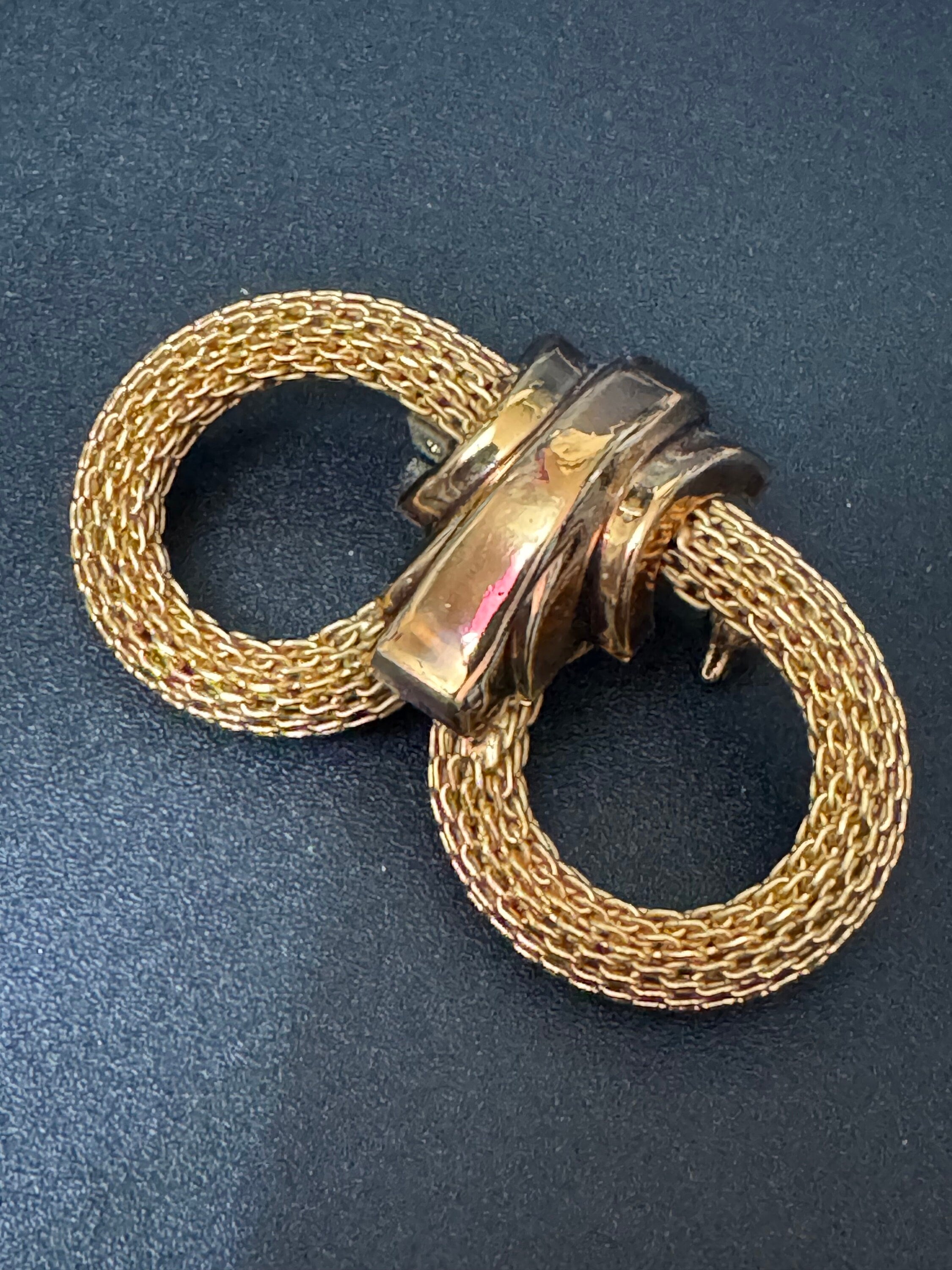 Large vintage mesh bow brooch MCM gold tone 5cm