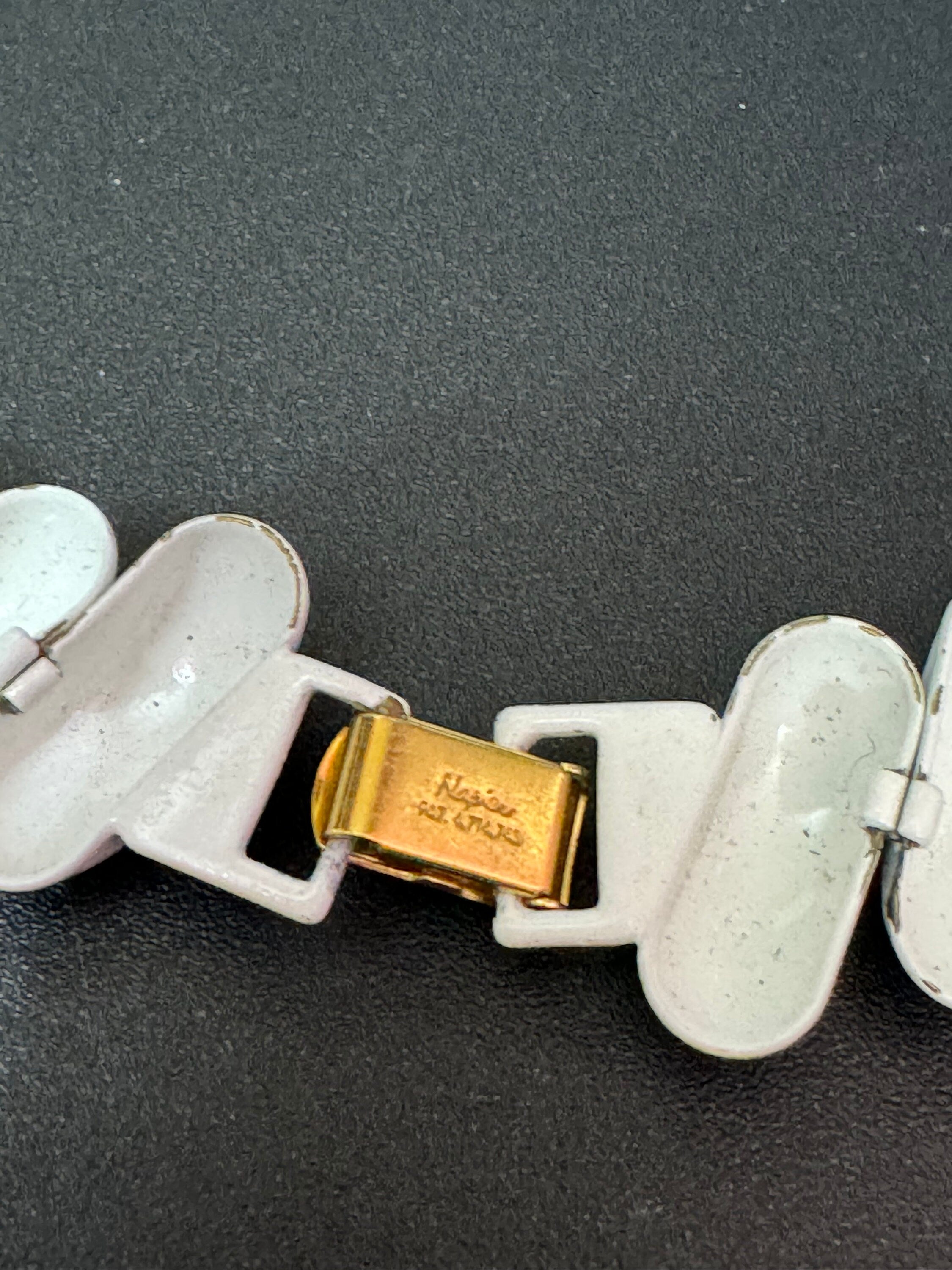 NAPIER signed white enamel choker wide link collar necklace 42cm