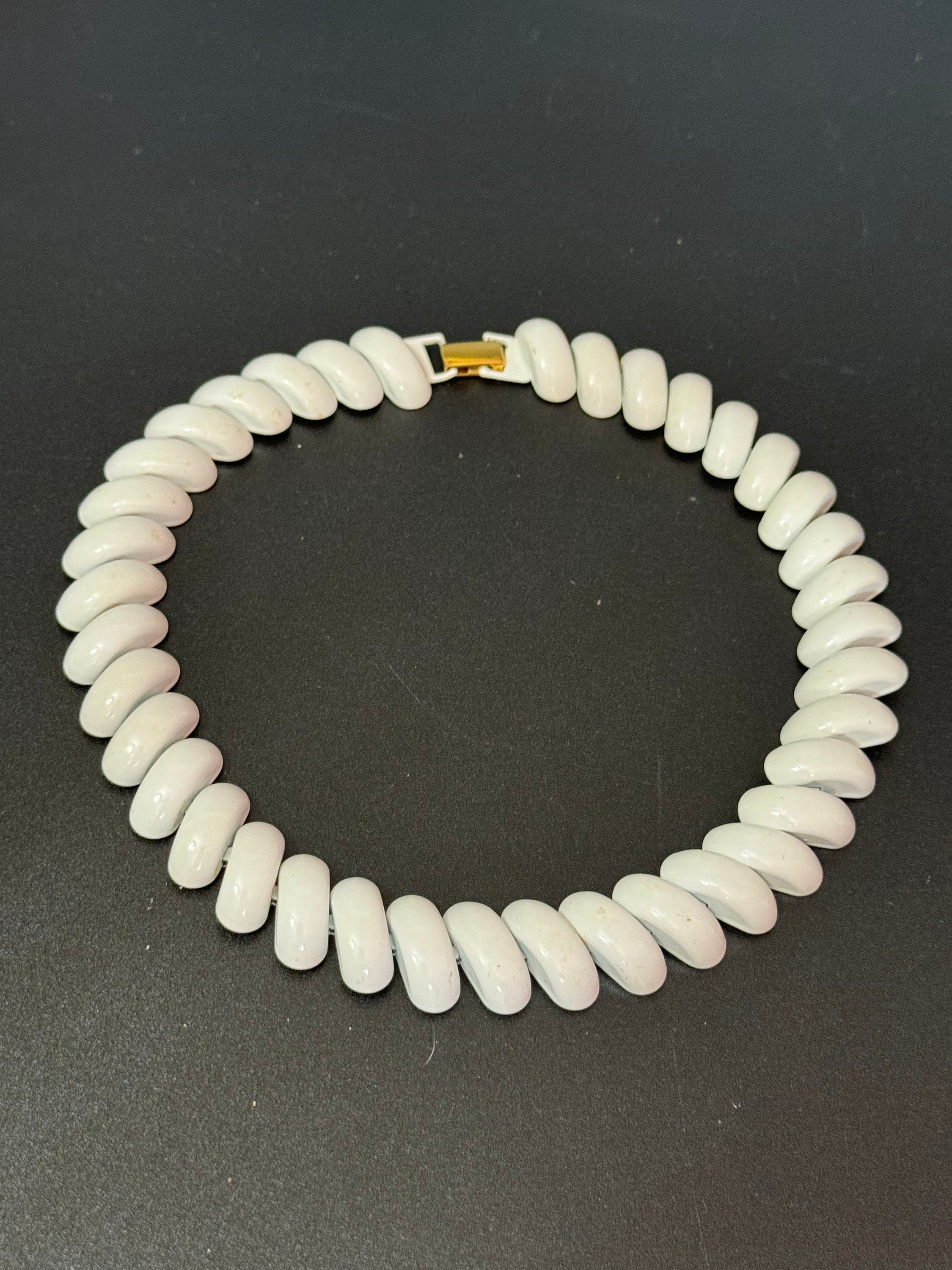 NAPIER signed white enamel choker wide link collar necklace 42cm