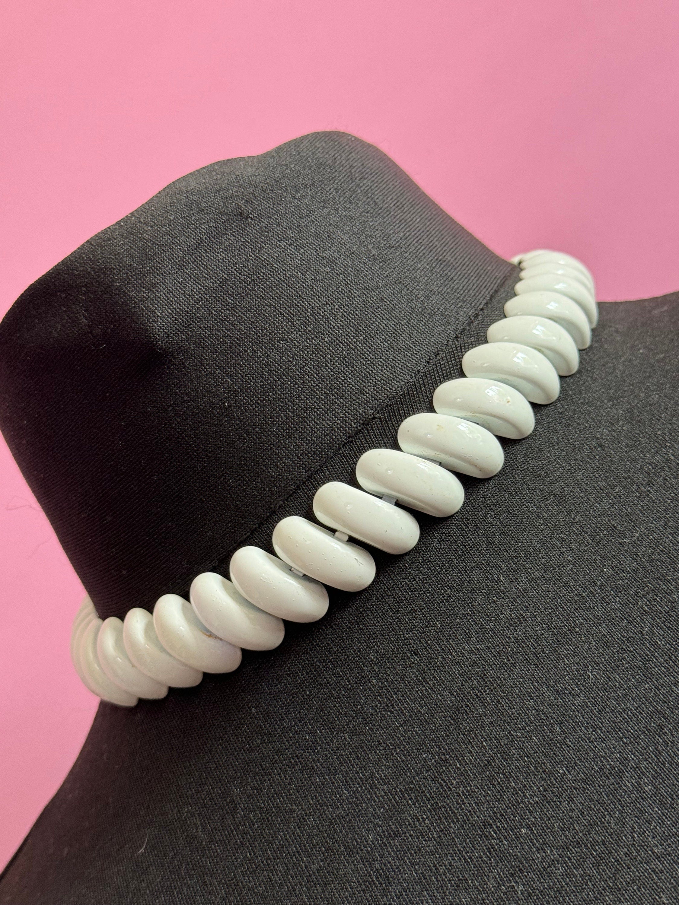 NAPIER signed white enamel choker wide link collar necklace 42cm