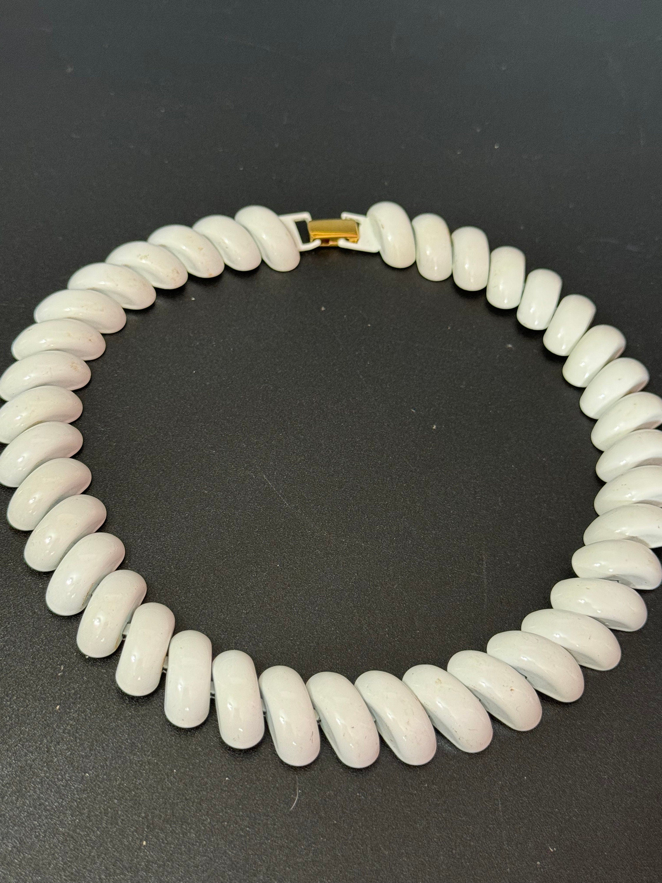 NAPIER signed white enamel choker wide link collar necklace 42cm