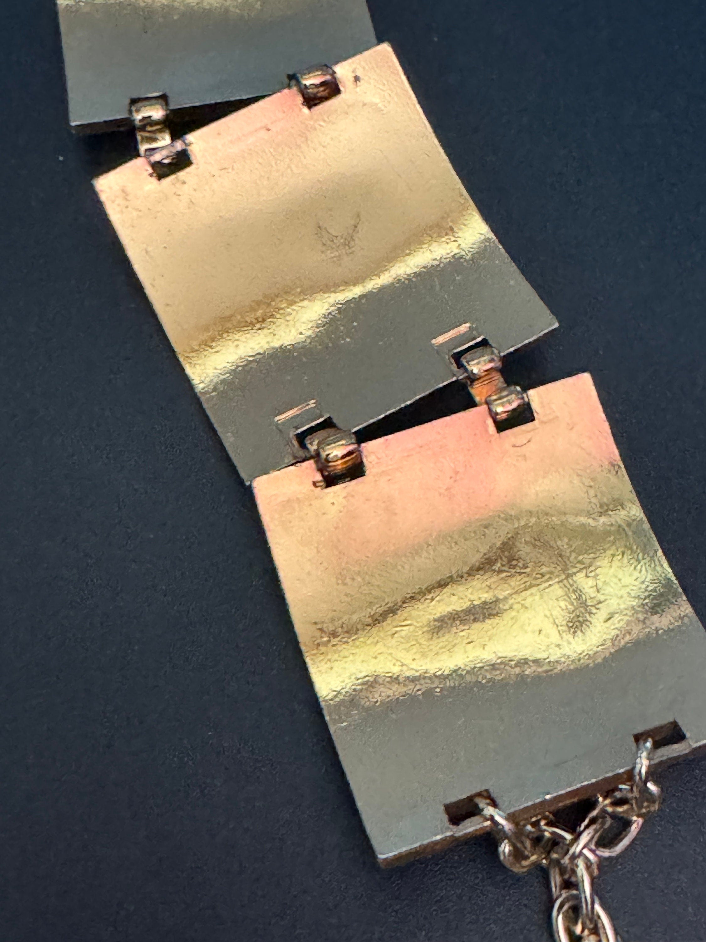 Egyptian revival Vintage copper Tone Souvenir tourist panel link bracelet lightweight aluminium souvenir from Egypt