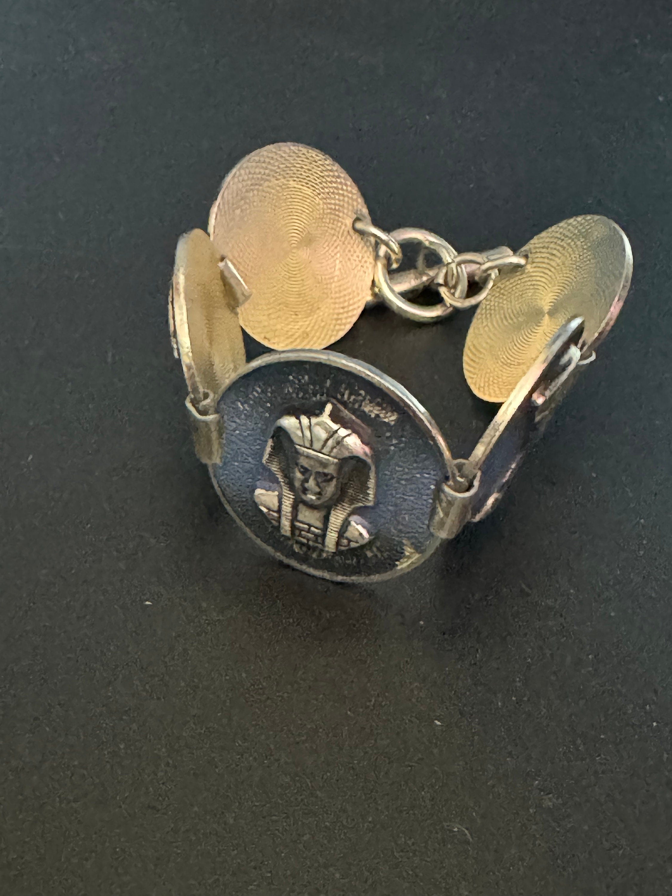 Egyptian revival Vintage copper Tone Souvenir tourist panel link bracelet lightweight aluminium souvenir from Egypt