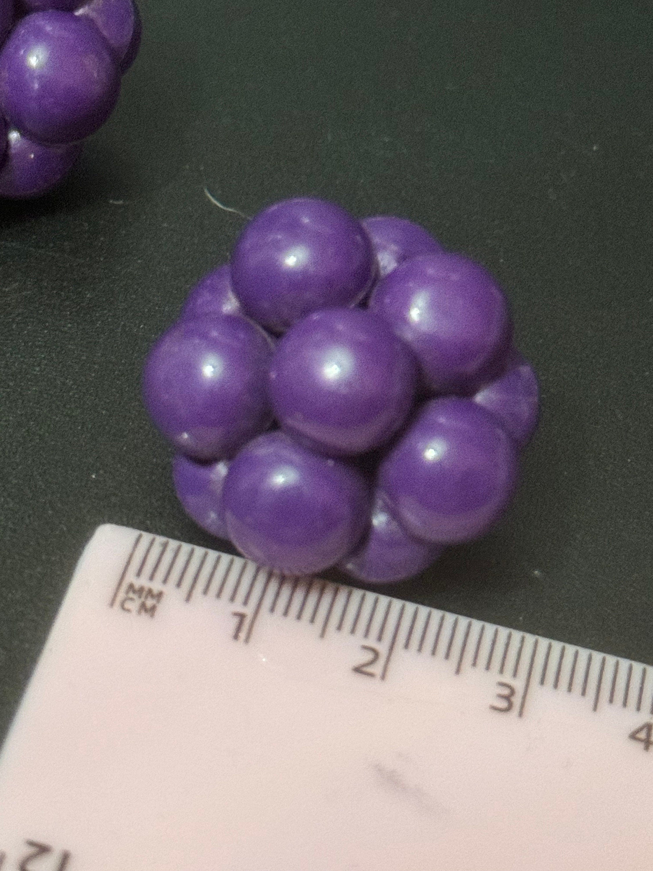 Vintage purple floral plastic beaded Cluster Clip On Earrings